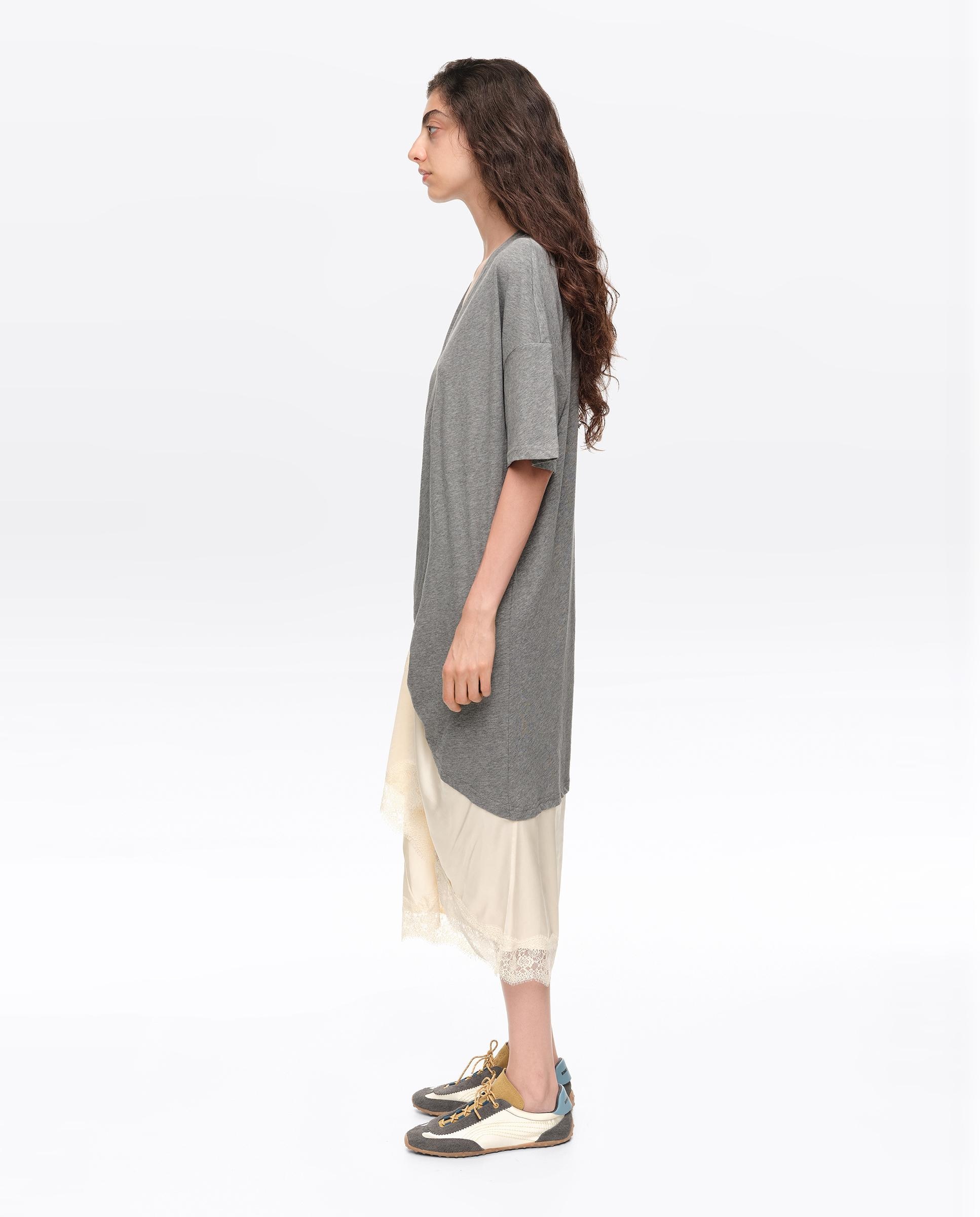 Vestido T-shirt Bimaterial com Nó Cinzento-claro-4