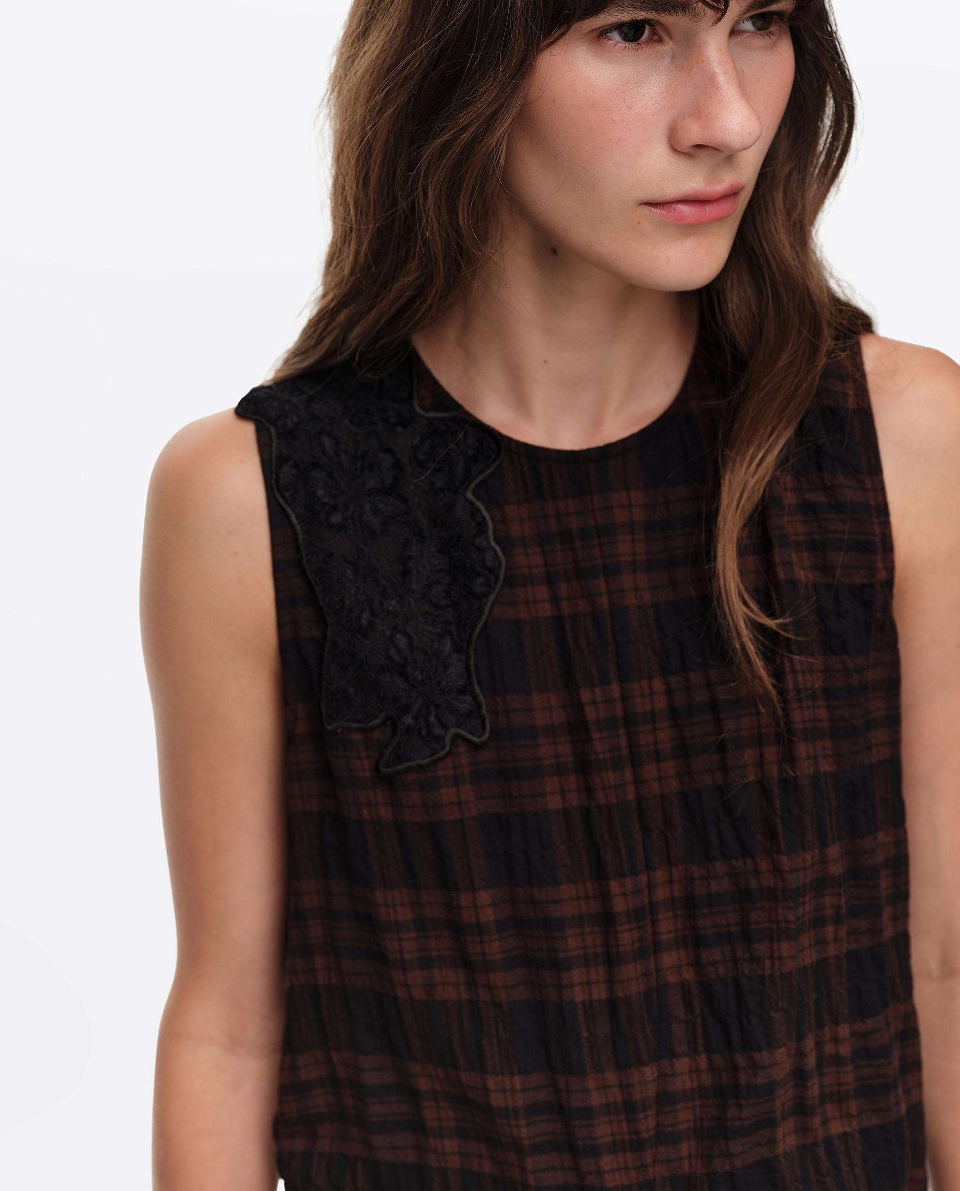 Vestido Midi com Rendas Aos Quadrados Castanho-escuro-2