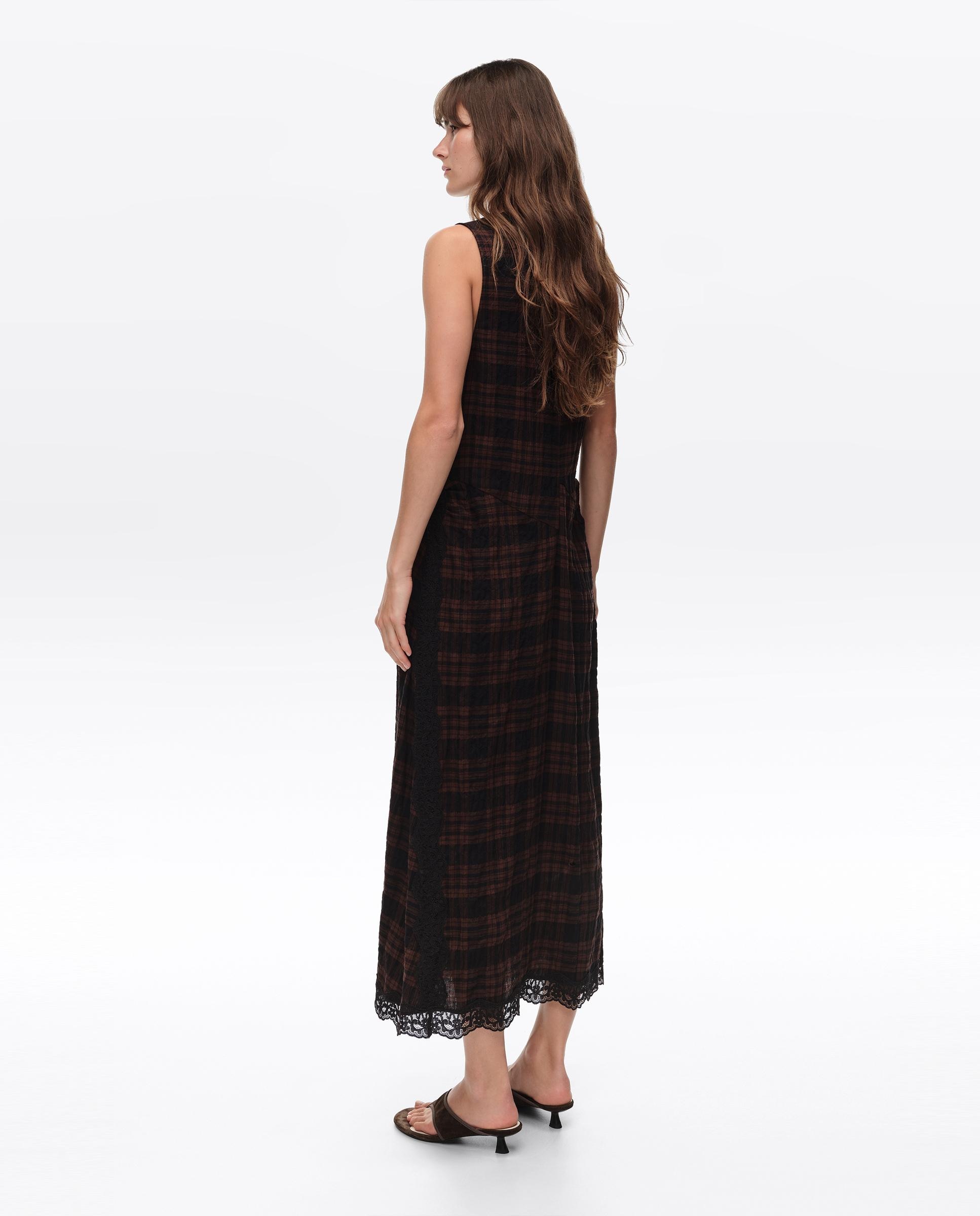 Vestido Midi com Rendas Aos Quadrados Castanho-escuro-5