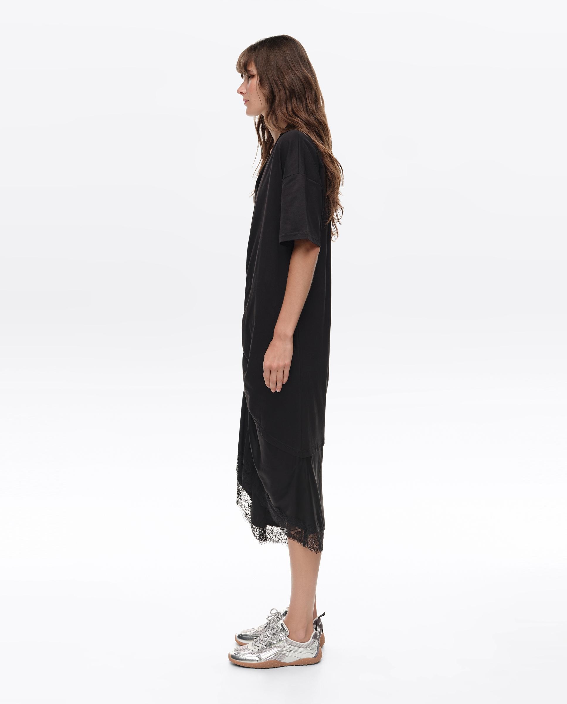 Vestido T-shirt Bimaterial com Nó Preto-4