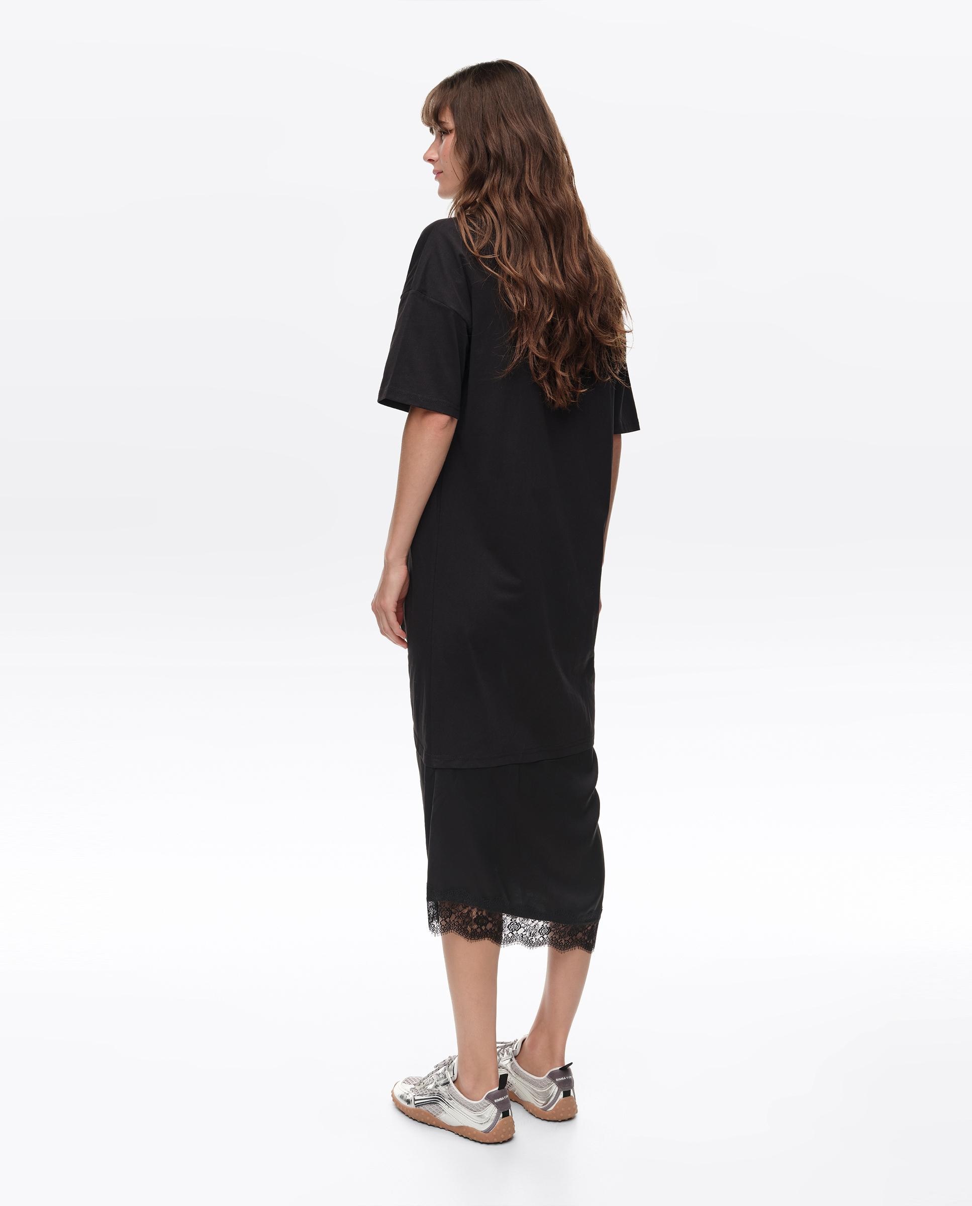 Vestido T-shirt Bimaterial com Nó Preto-5