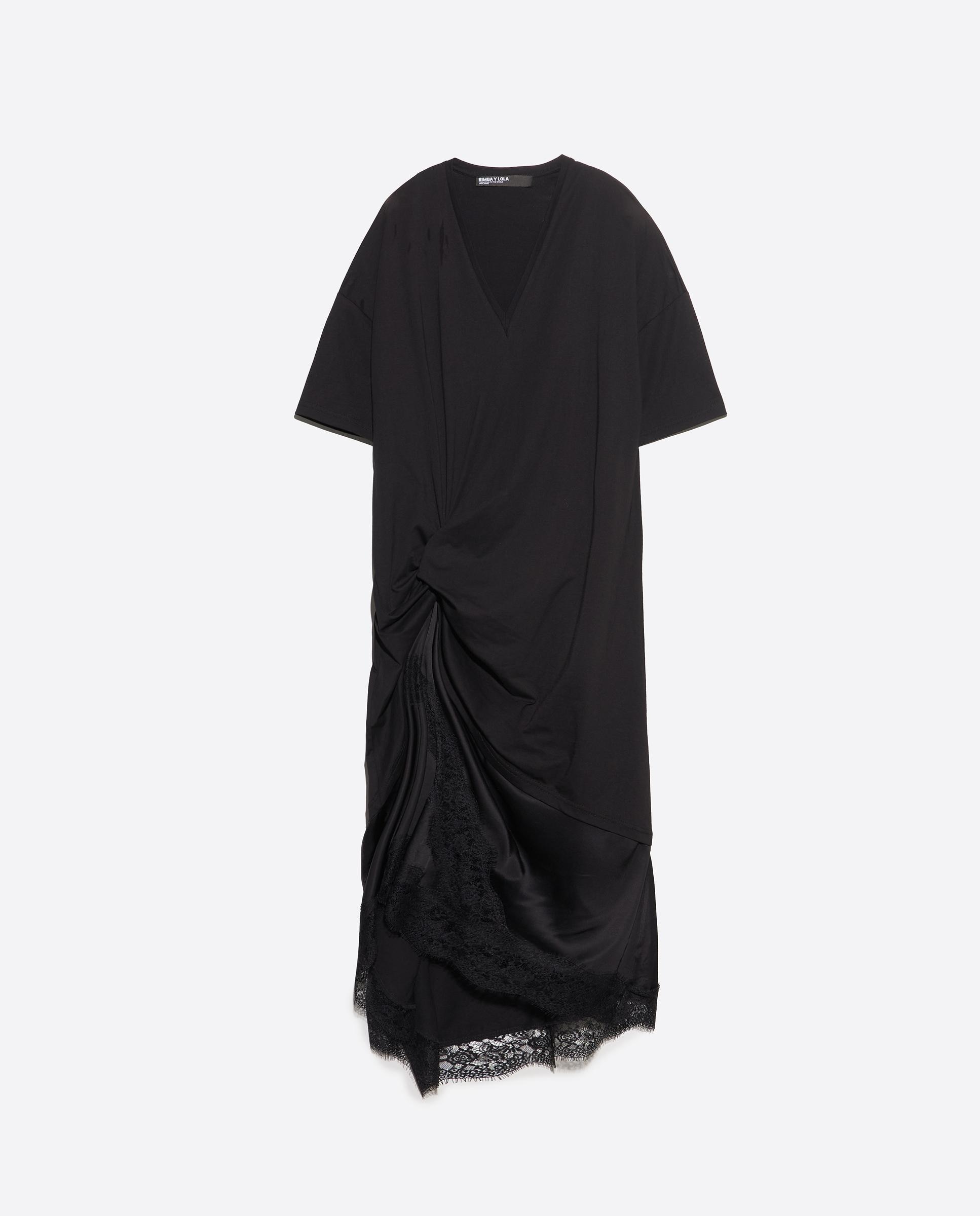 Vestido T-shirt Bimaterial com Nó Preto-6