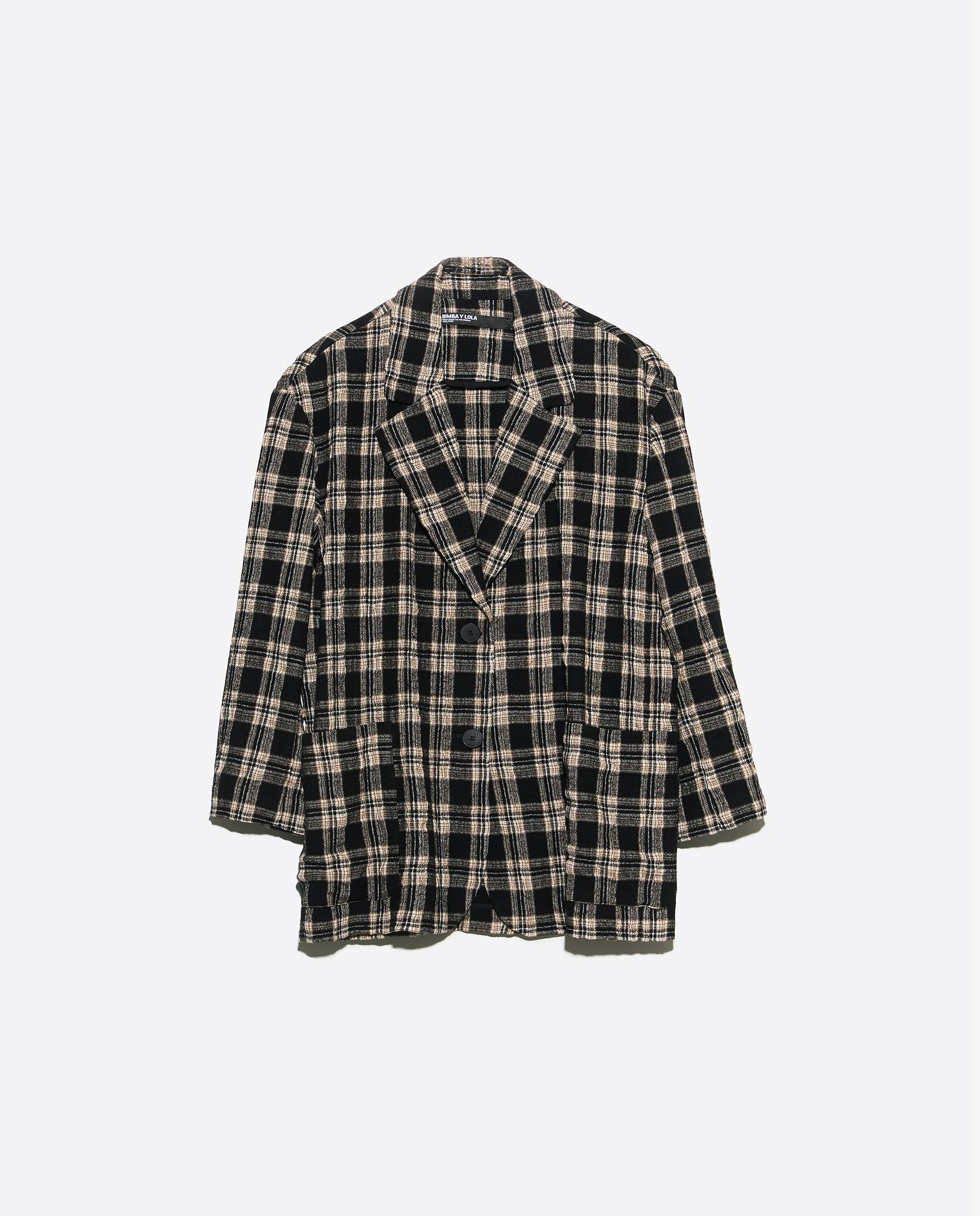 Blazer Tipo Alfaiate Aos Quadrados Preto-5