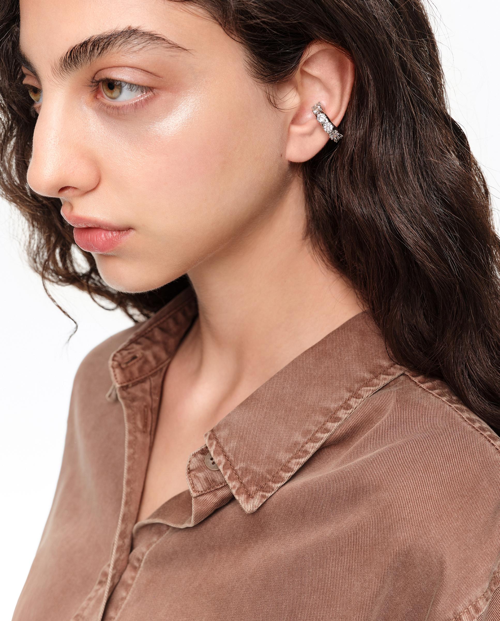 Brincos Earcuff Cristais Prateado-2