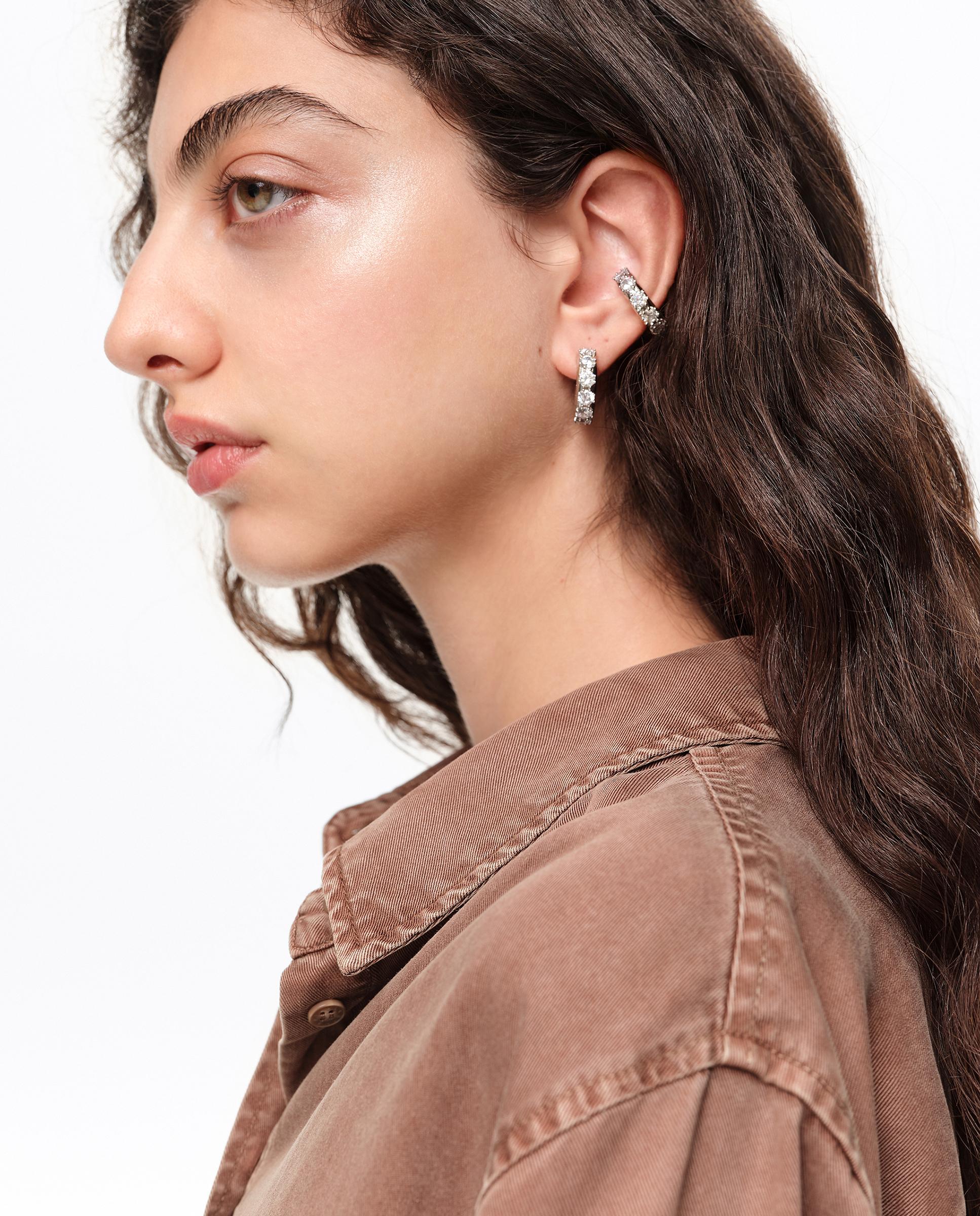 Brincos Earcuff Cristais Prateado-4