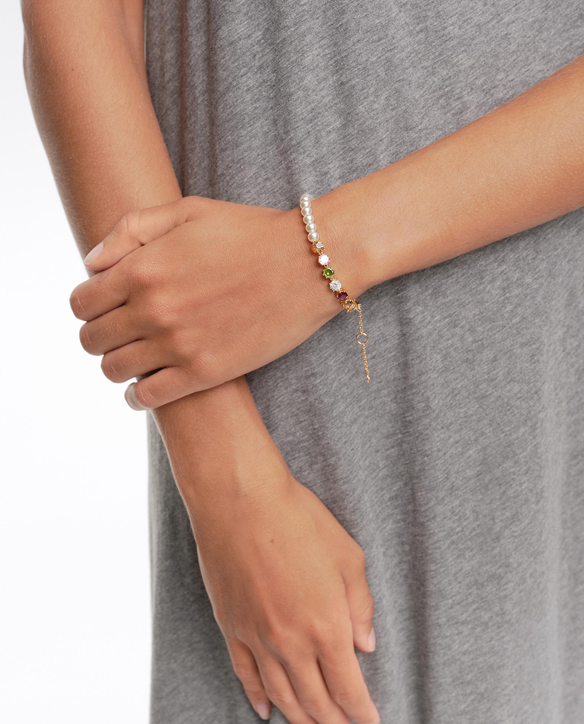 Pulseira de Pérolas e Cristais Dourado-3
