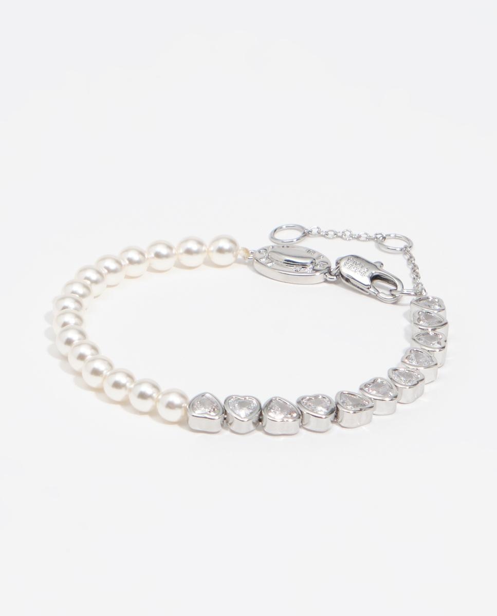 Imagem 0 de Pulseira de Corrente com Pérolas e Cristais com Forma de Coração