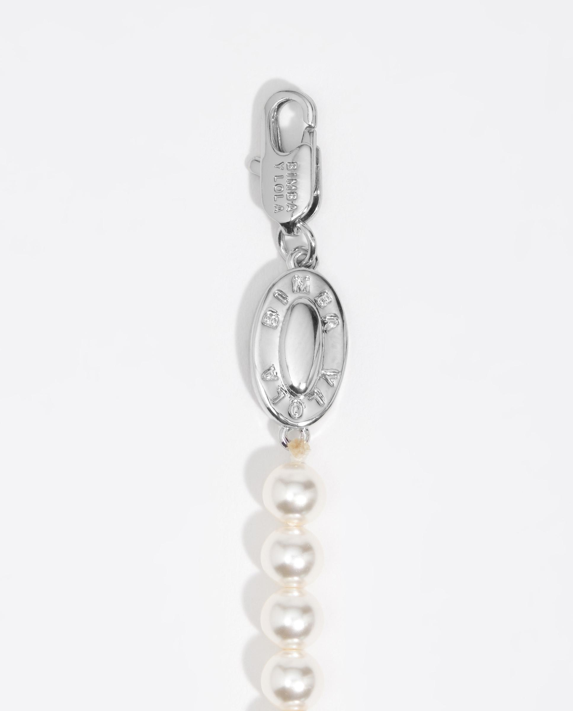 Pulseira de Corrente com Pérolas e Cristais com Forma de Coração Prateado-4