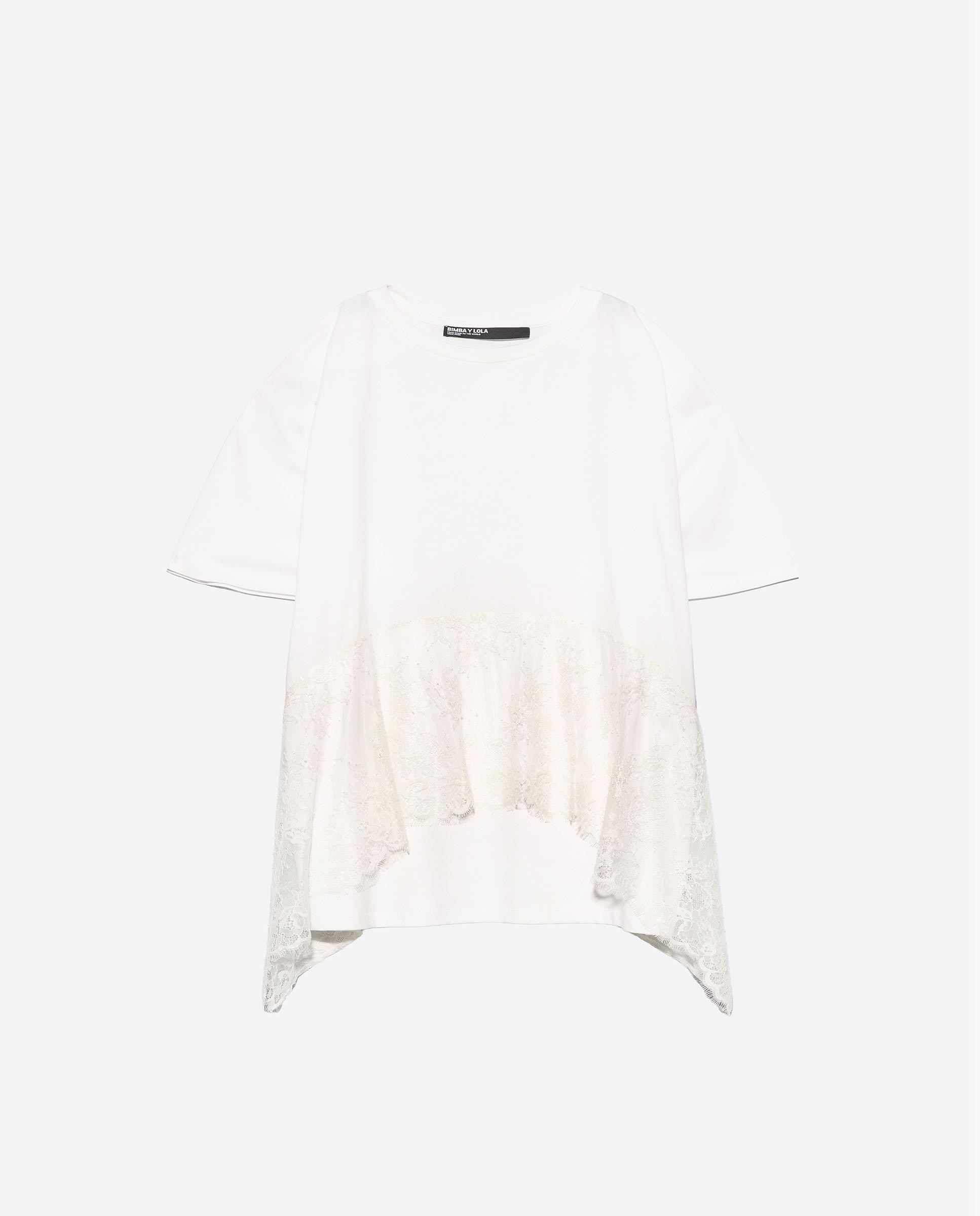 T-shirt com Folho em Renda Branco-5