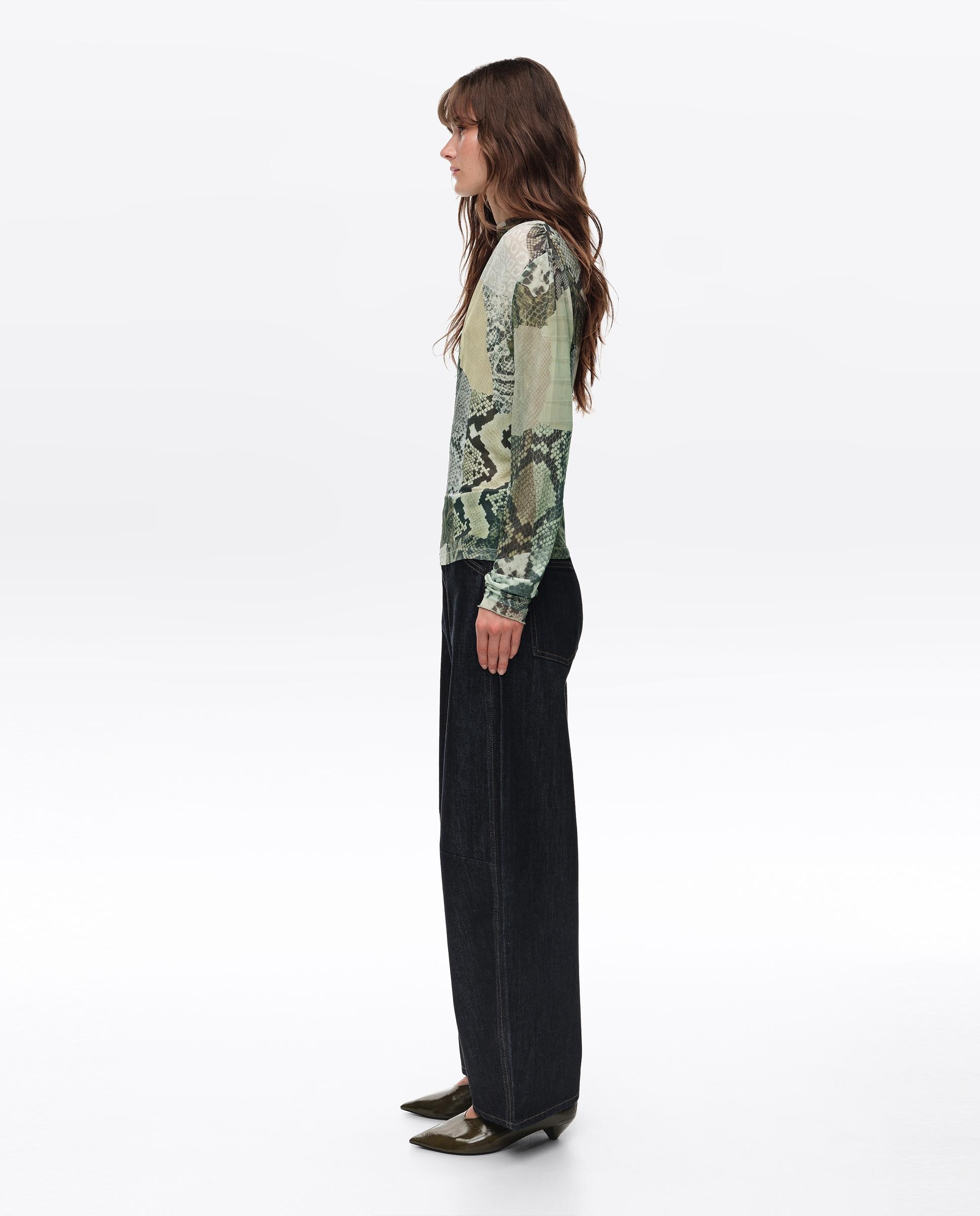 T-shirt Franzida em Tule Snake Patchwork Verde-3