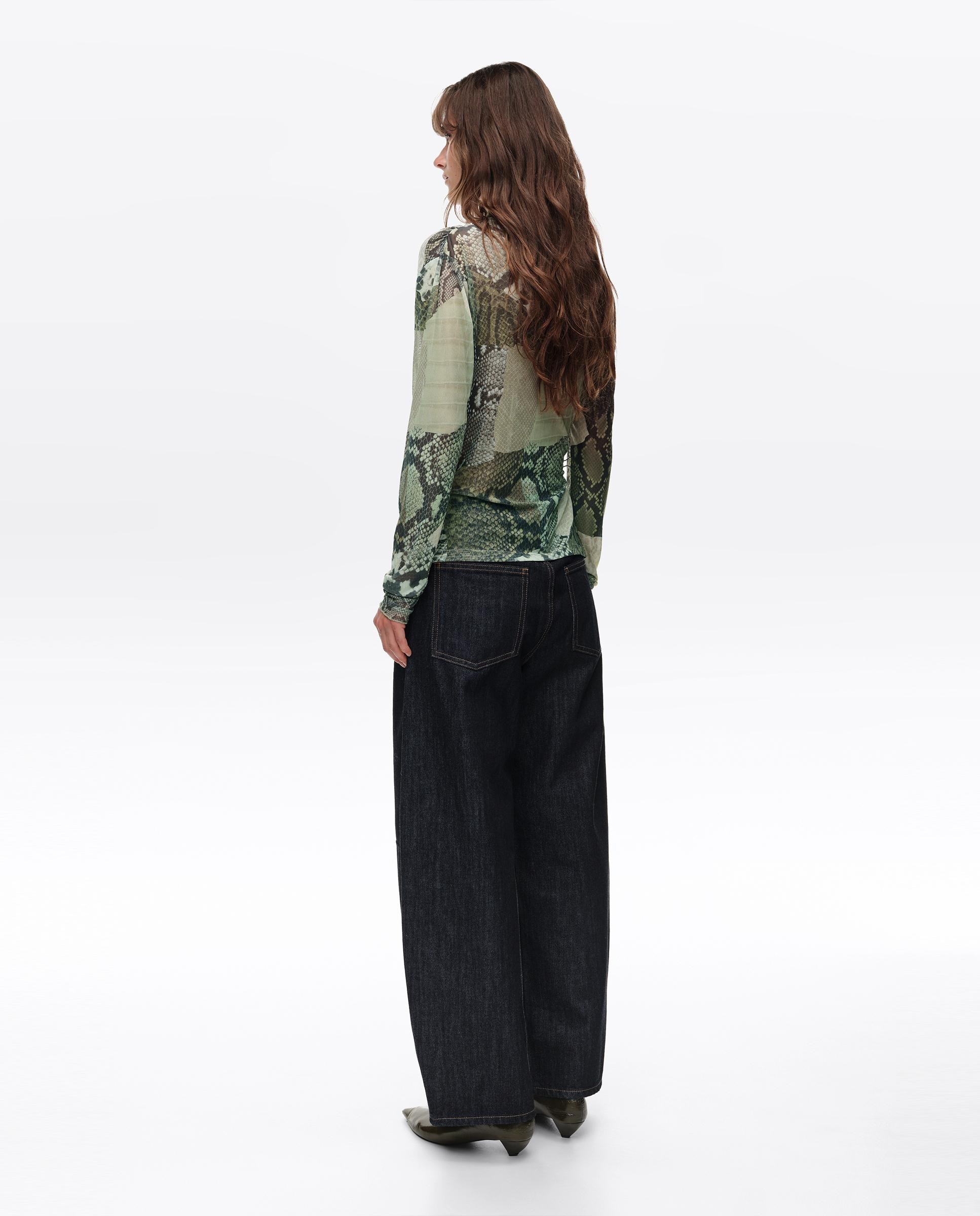 T-shirt Franzida em Tule Snake Patchwork Verde-4