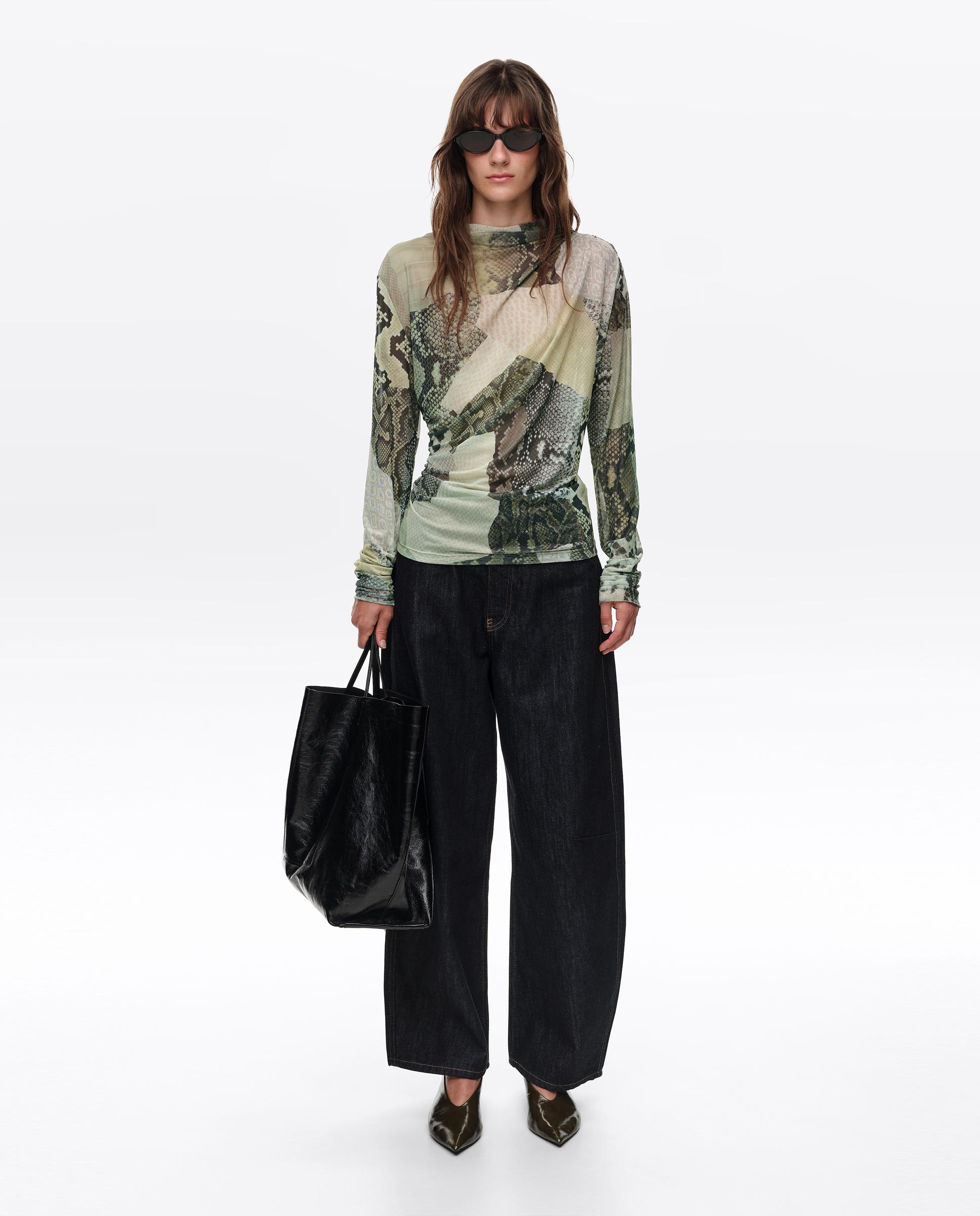 T-shirt Franzida em Tule Snake Patchwork Verde-6