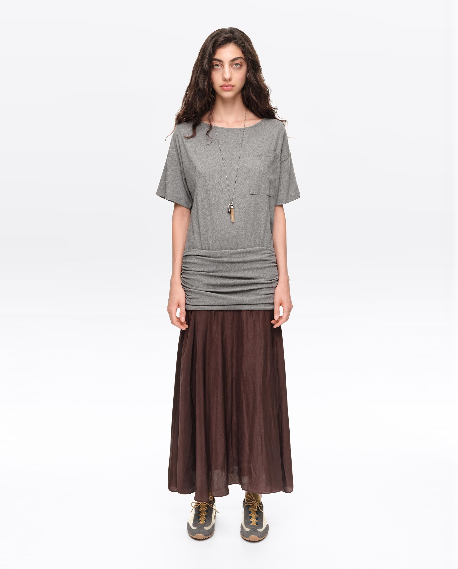 Imagem 0 de Vestido Bimaterial Franzido com Volume