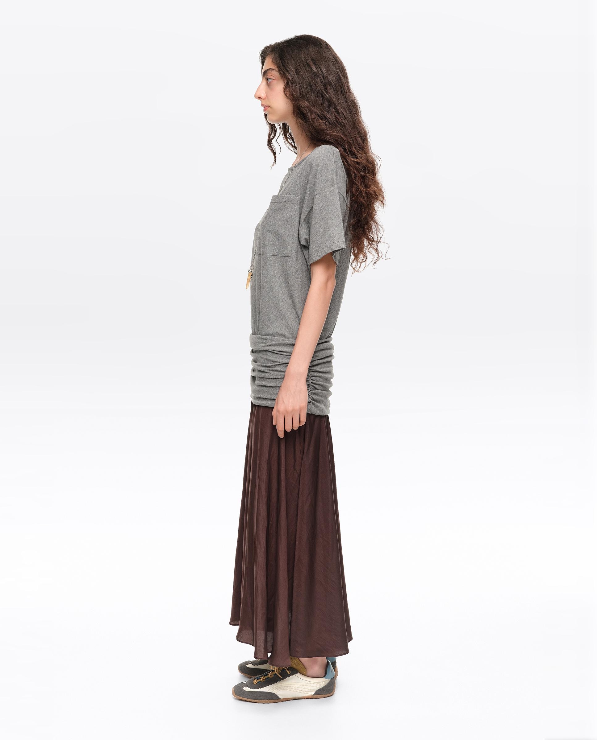 Vestido Bimaterial Franzido com Volume Cinzento-claro-3