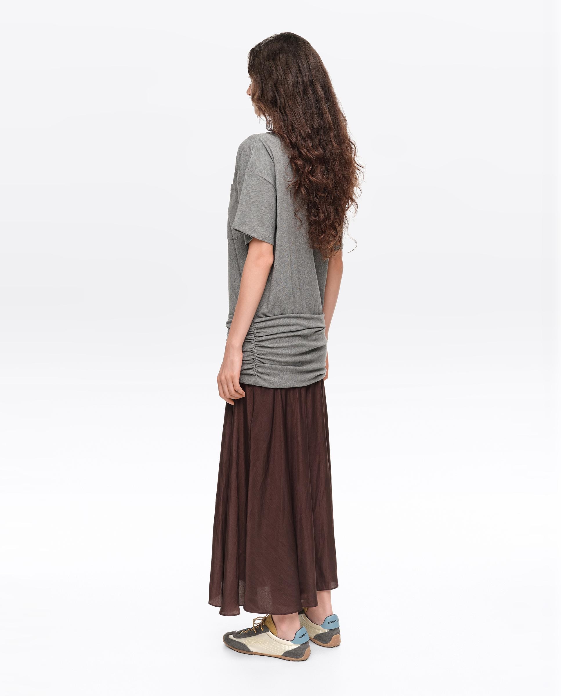 Vestido Bimaterial Franzido com Volume Cinzento-claro-4