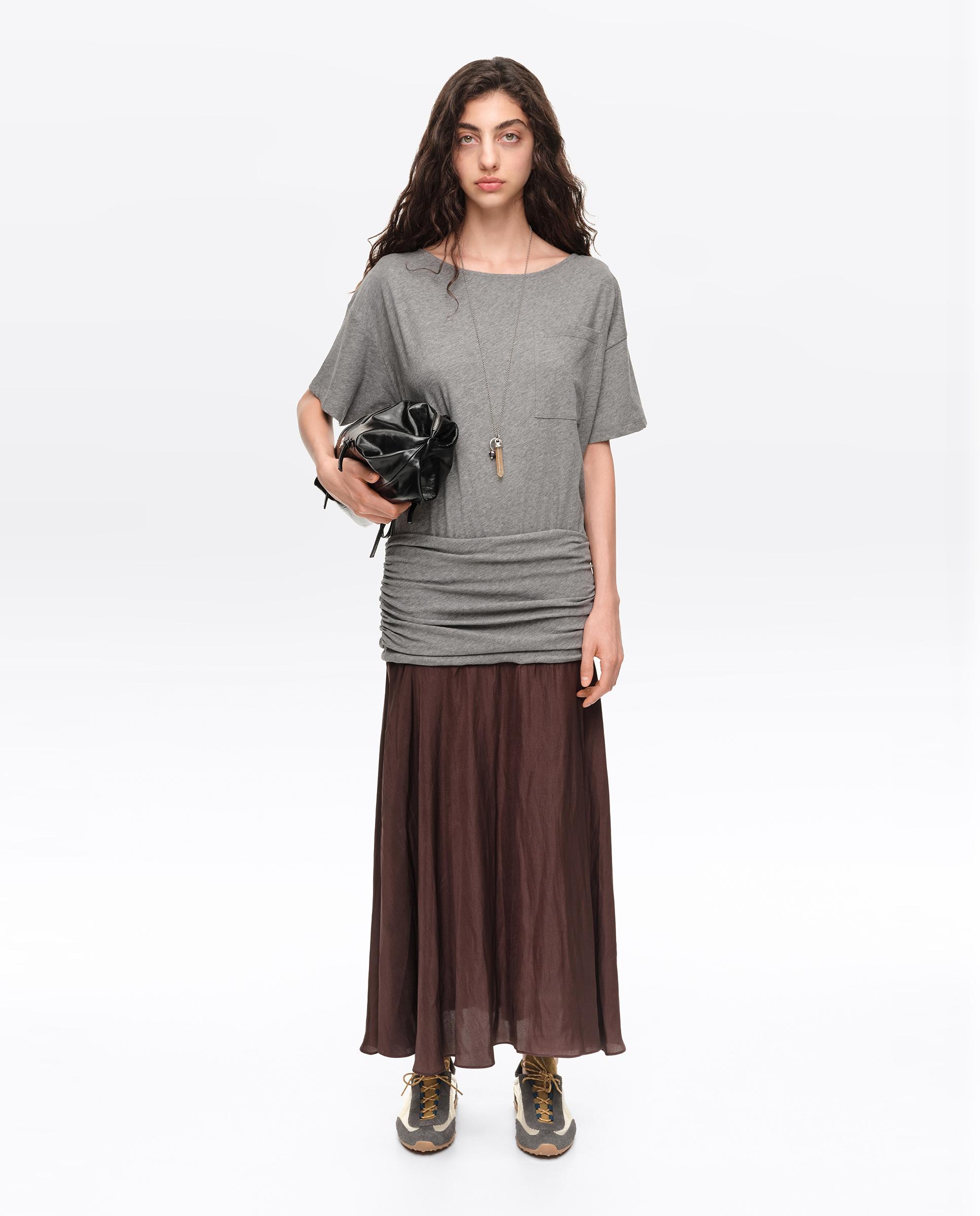 Vestido Bimaterial Franzido com Volume Cinzento-claro-5