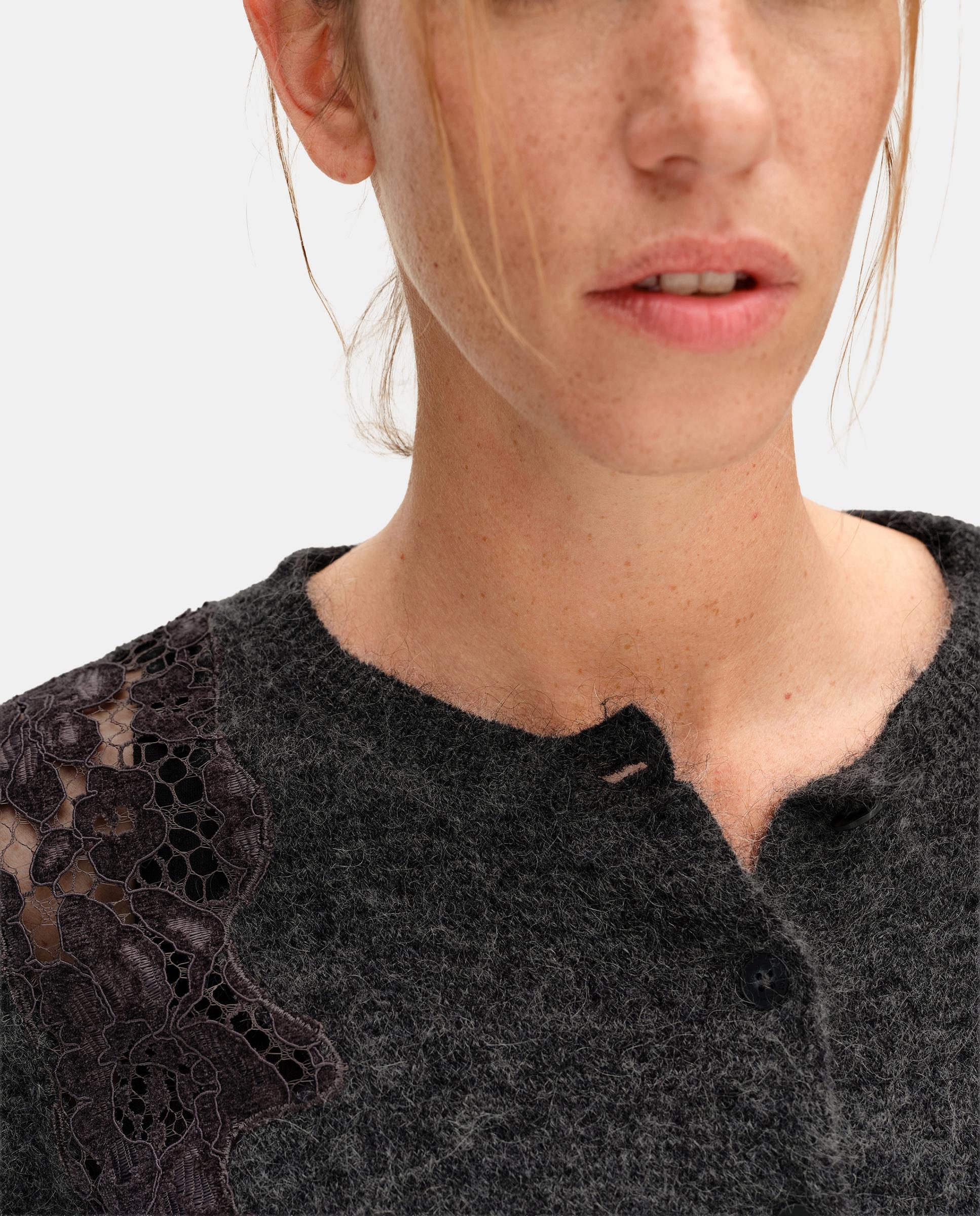 Cardigan em Mohair com Rendas Cinzento-escuro-2