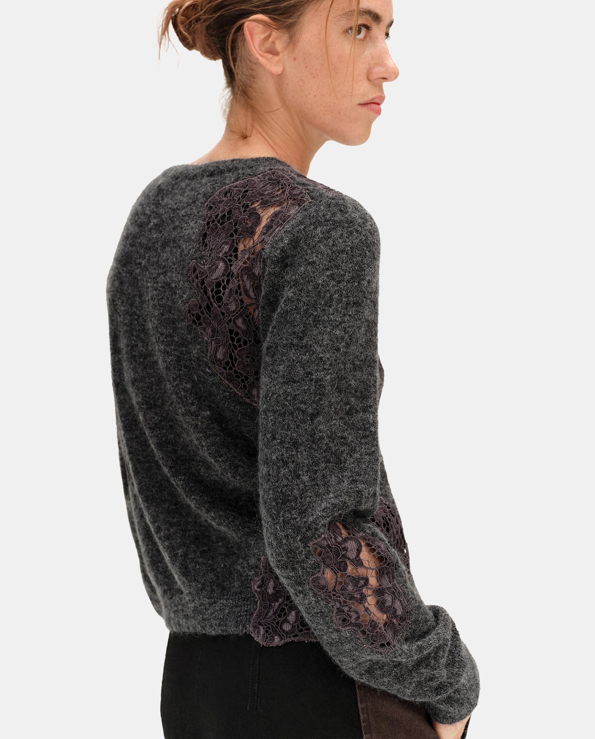 Cardigan em Mohair com Rendas Cinzento-escuro-3