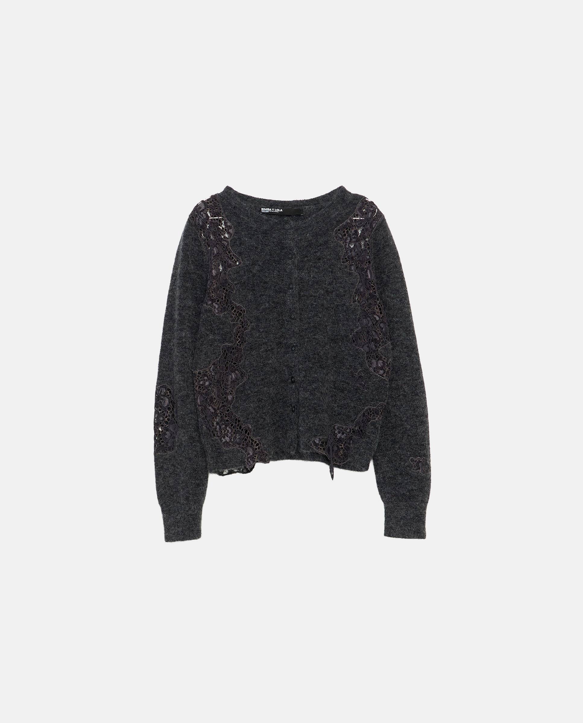 Cardigan em Mohair com Rendas Cinzento-escuro-5