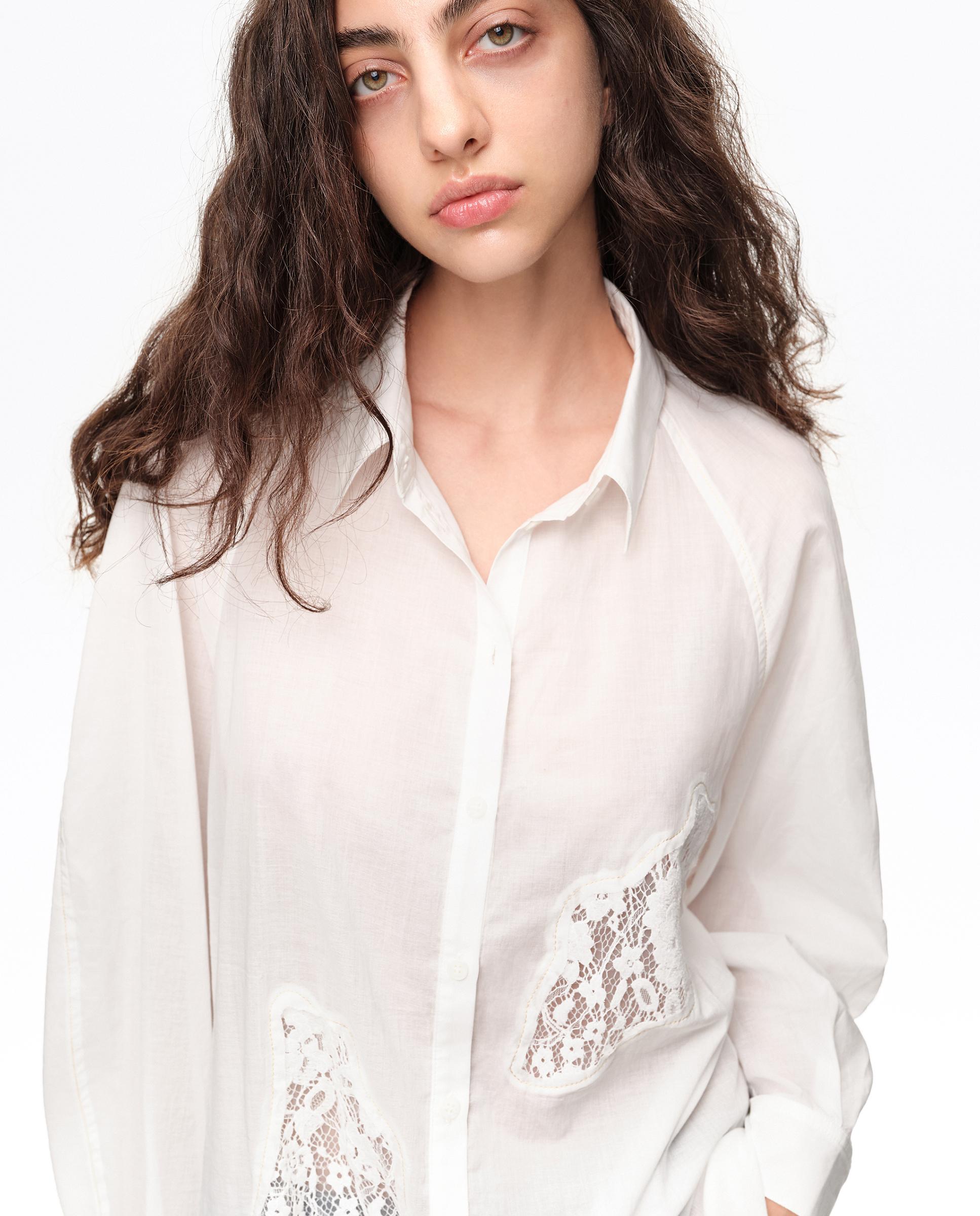 Camisa Oversize com Rendas Marfim-2