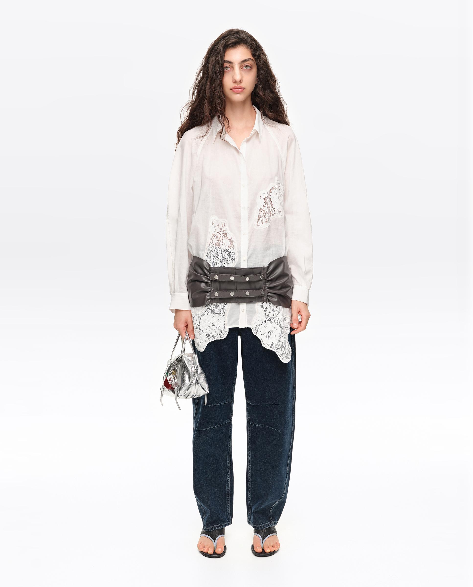 Camisa Oversize com Rendas Marfim-5