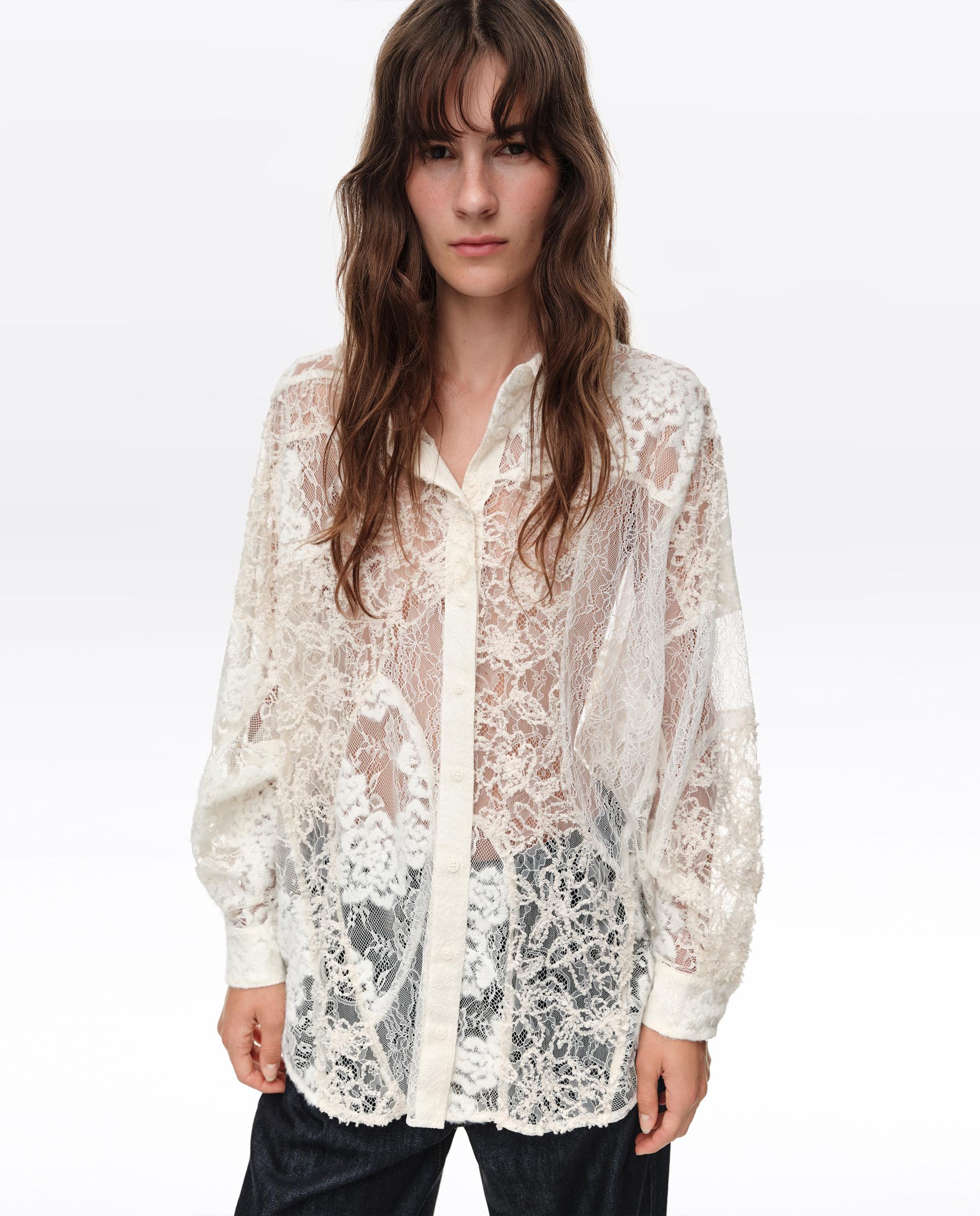 Camisa Oversize Patchwork Rendas Marfim-2