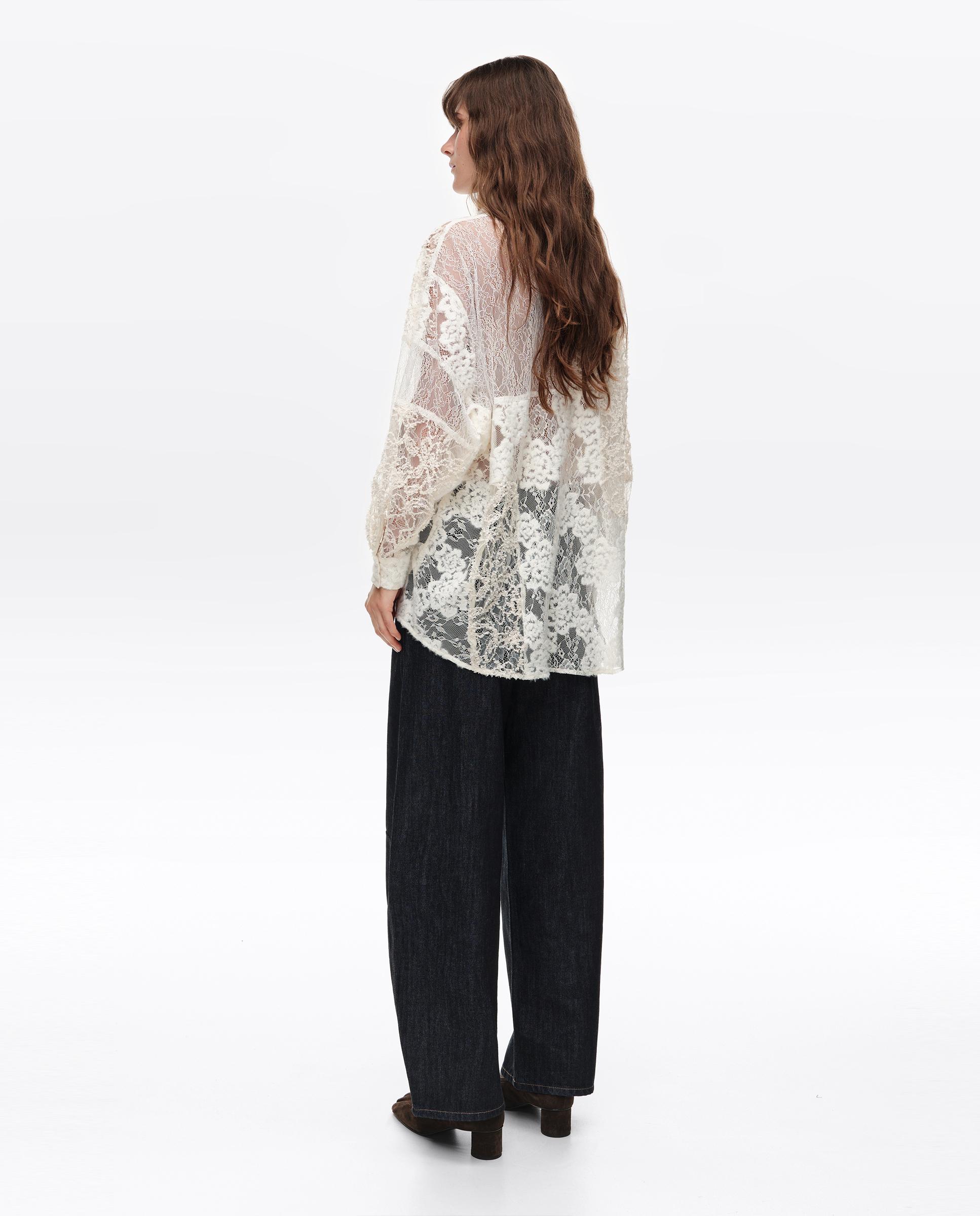 Camisa Oversize Patchwork Rendas Marfim-4