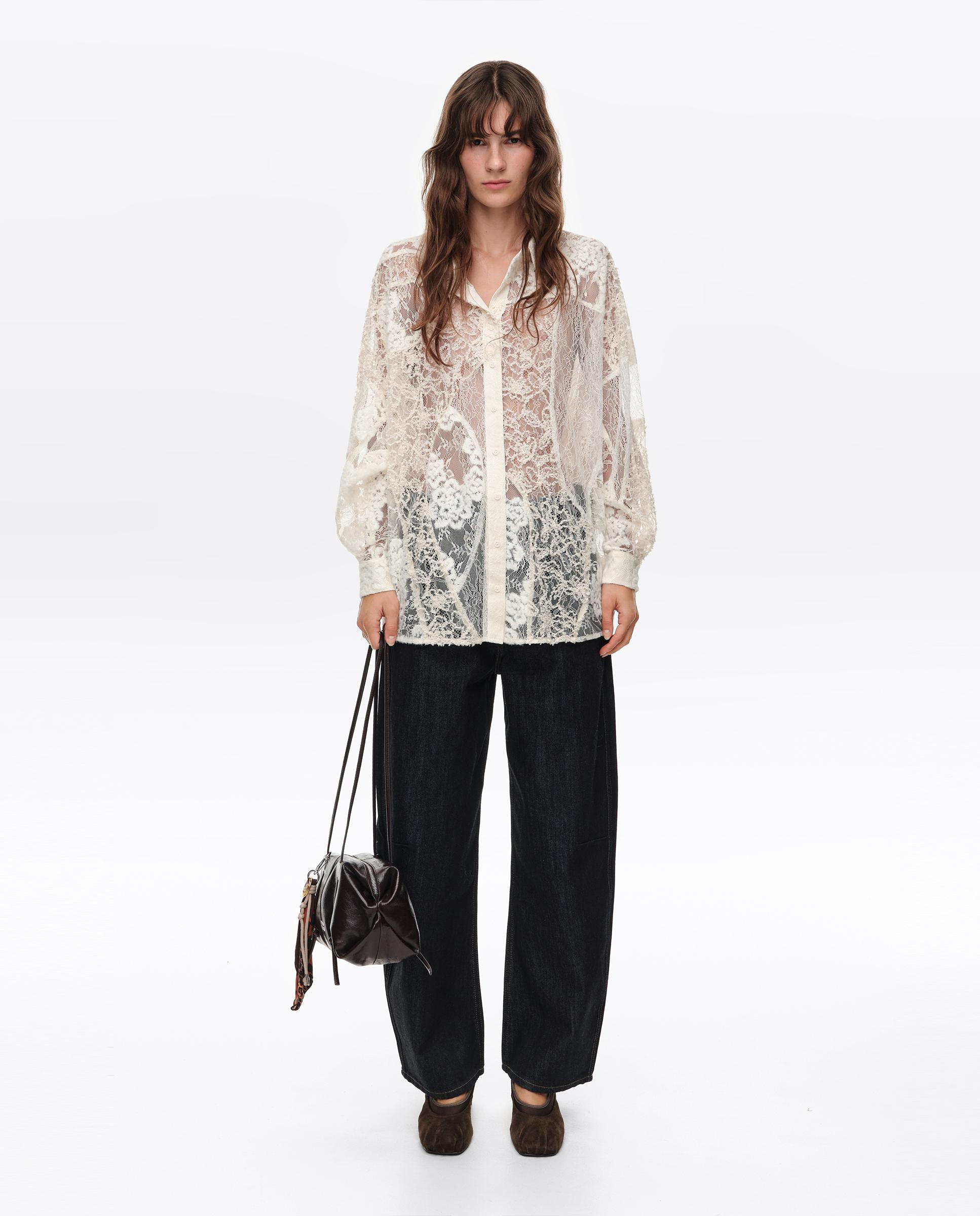 Camisa Oversize Patchwork Rendas Marfim-6