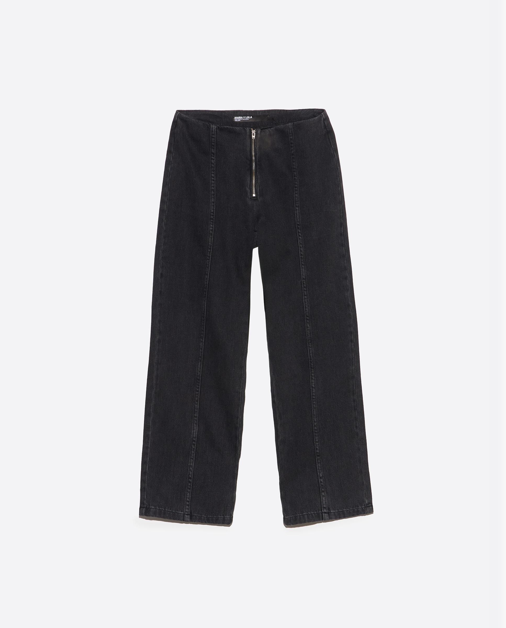 Calças Retas Denim Pelo Tornozelo Preto-5