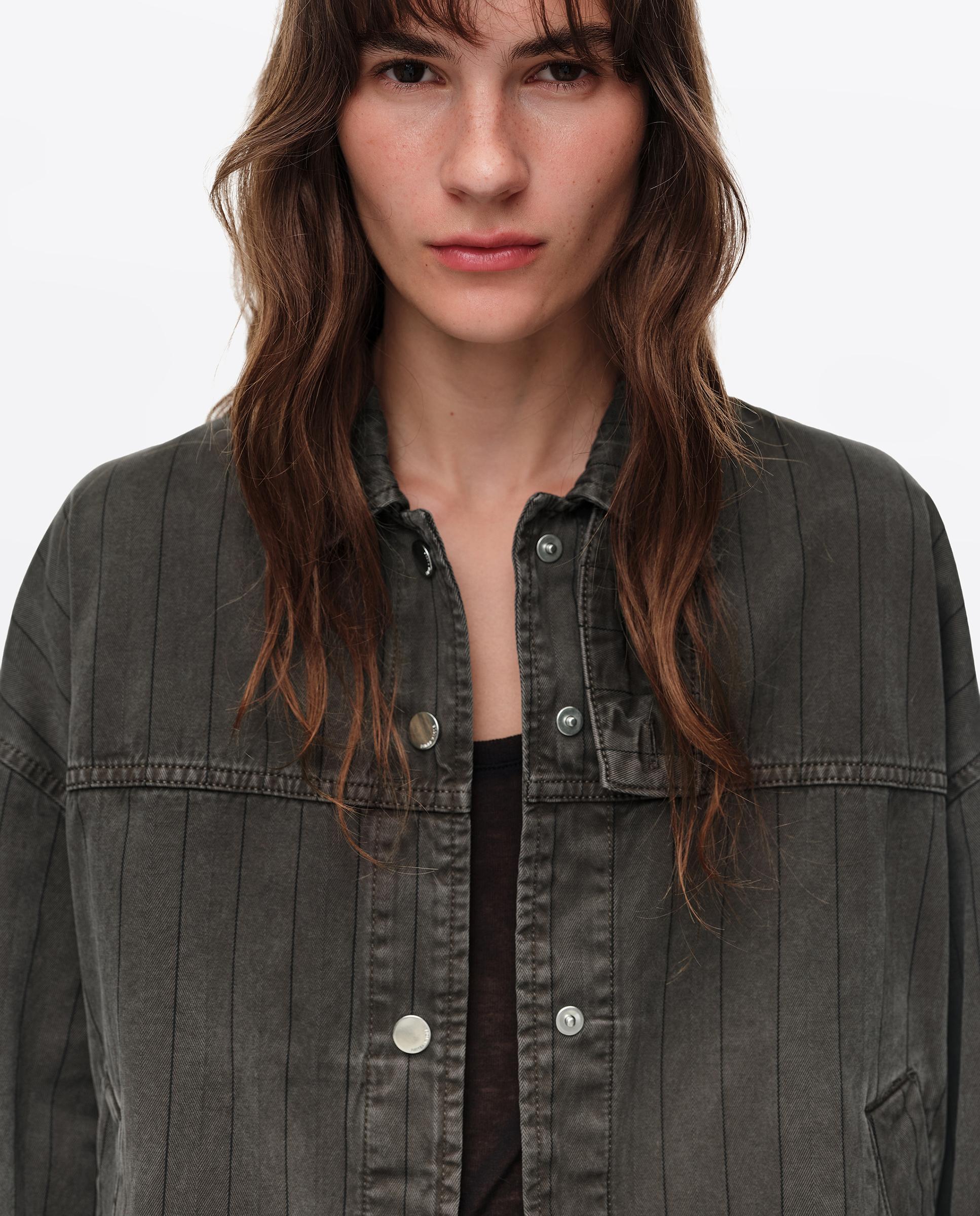 Blusão Denim Às Riscas Castanho-2