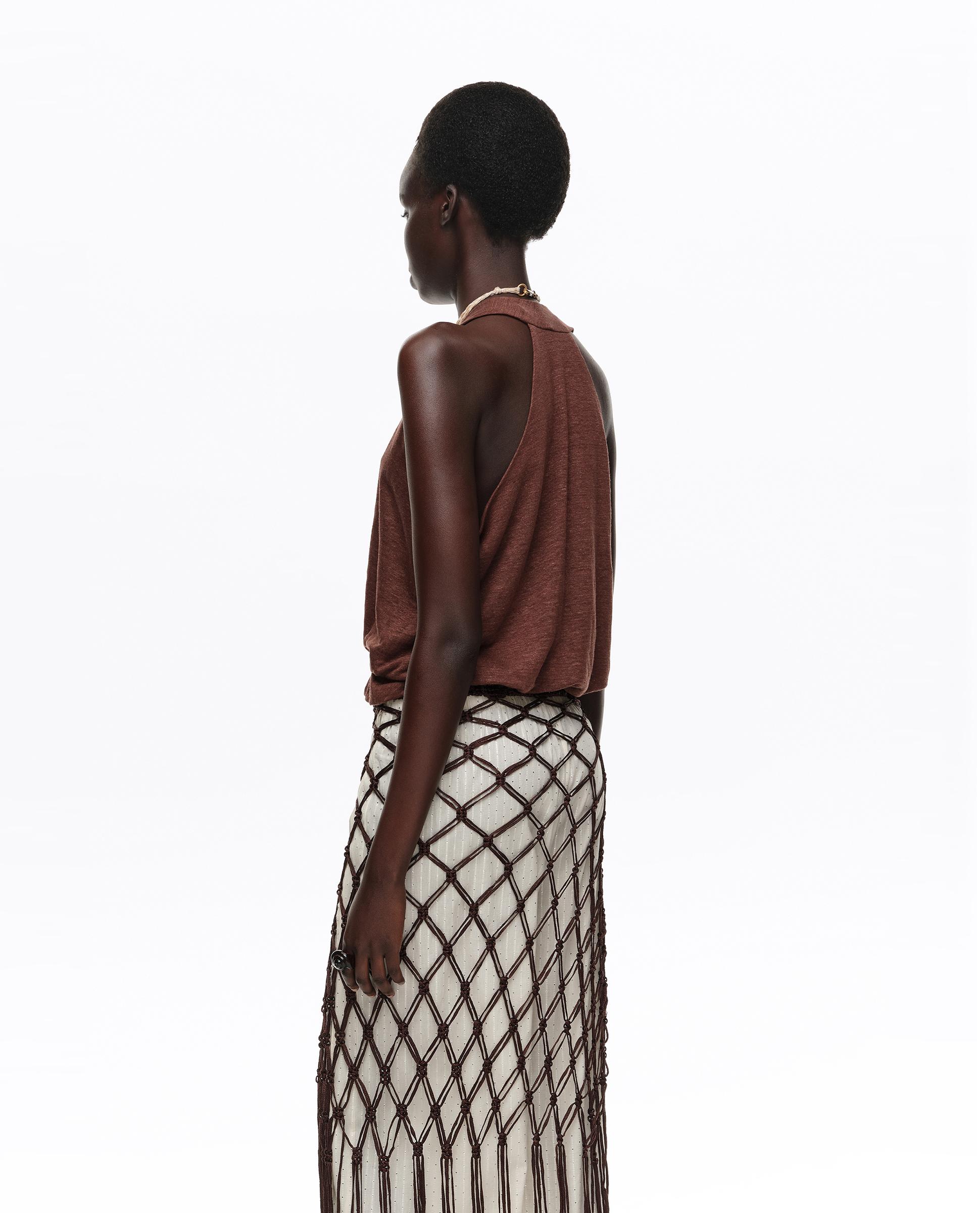 Top Halter Cruzado de Linho Castanho-4