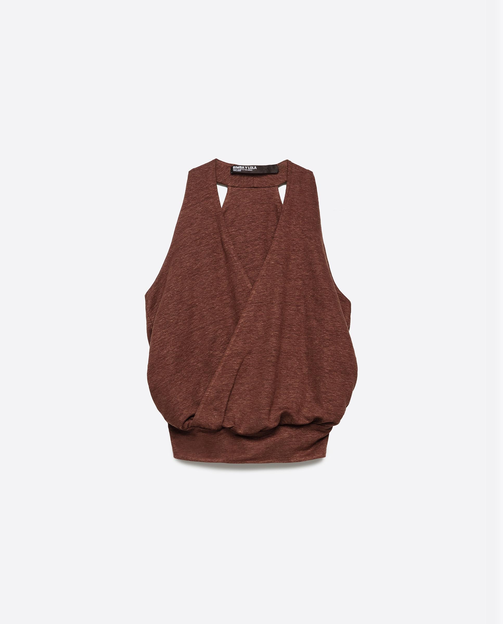 Top Halter Cruzado de Linho Castanho-5
