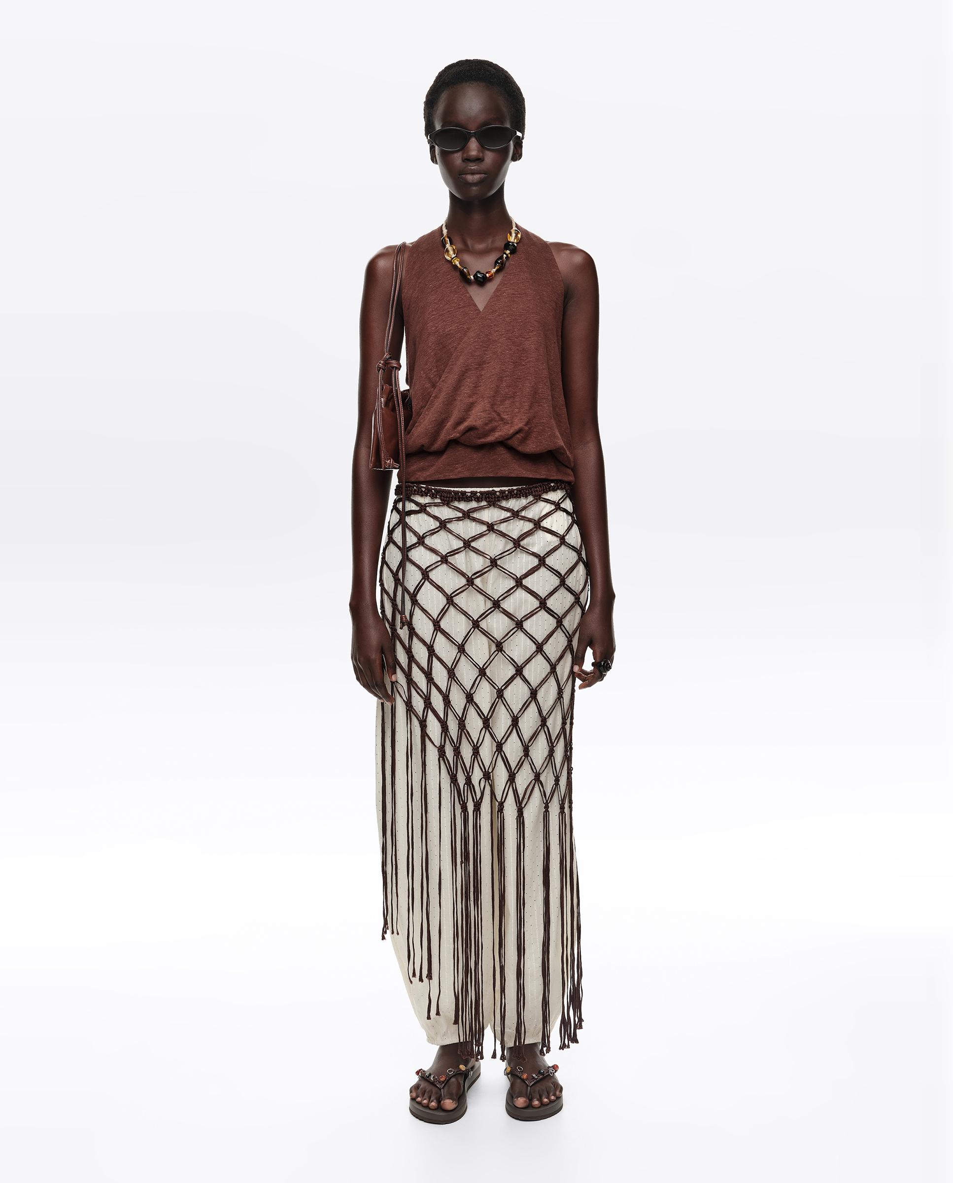 Top Halter Cruzado de Linho Castanho-6