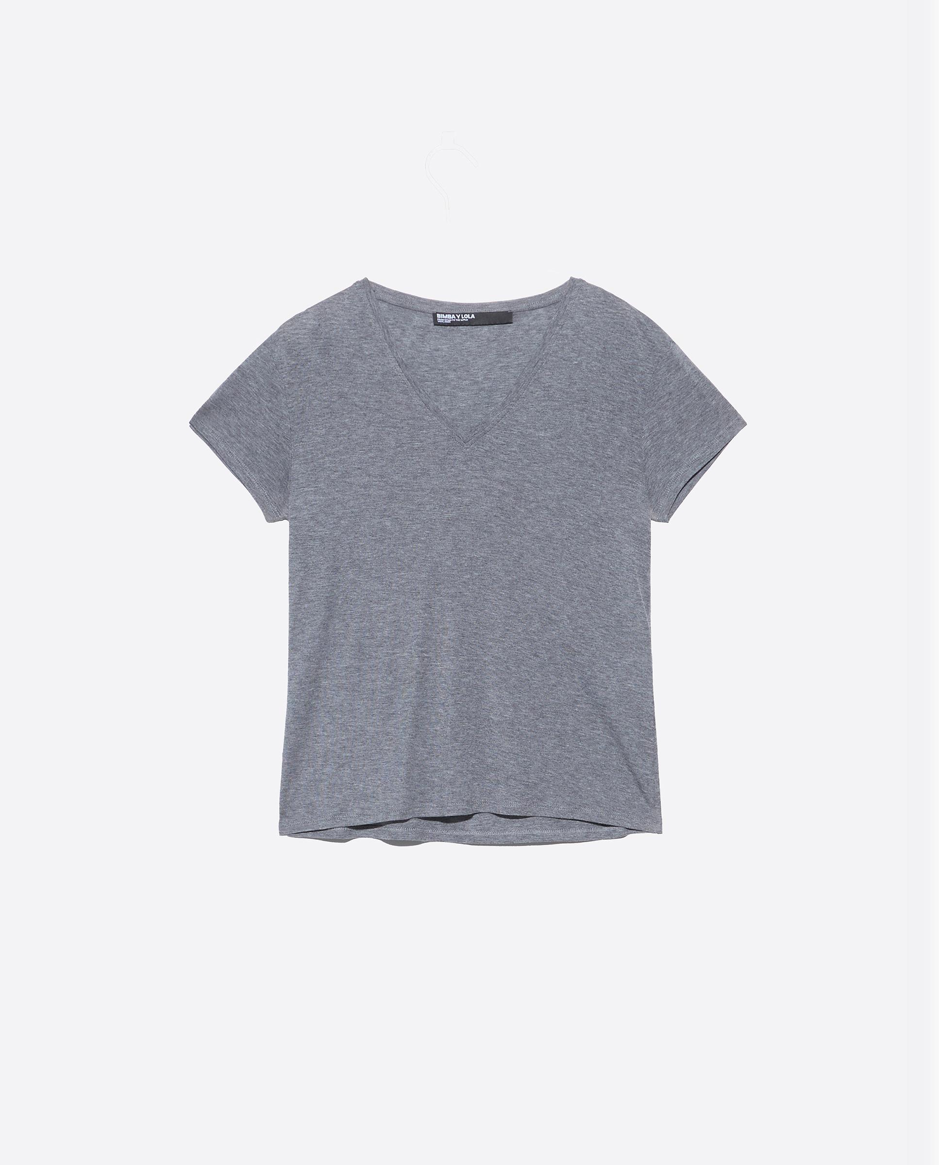 T-shirt Fluida com Decote V Cinzento-claro-5
