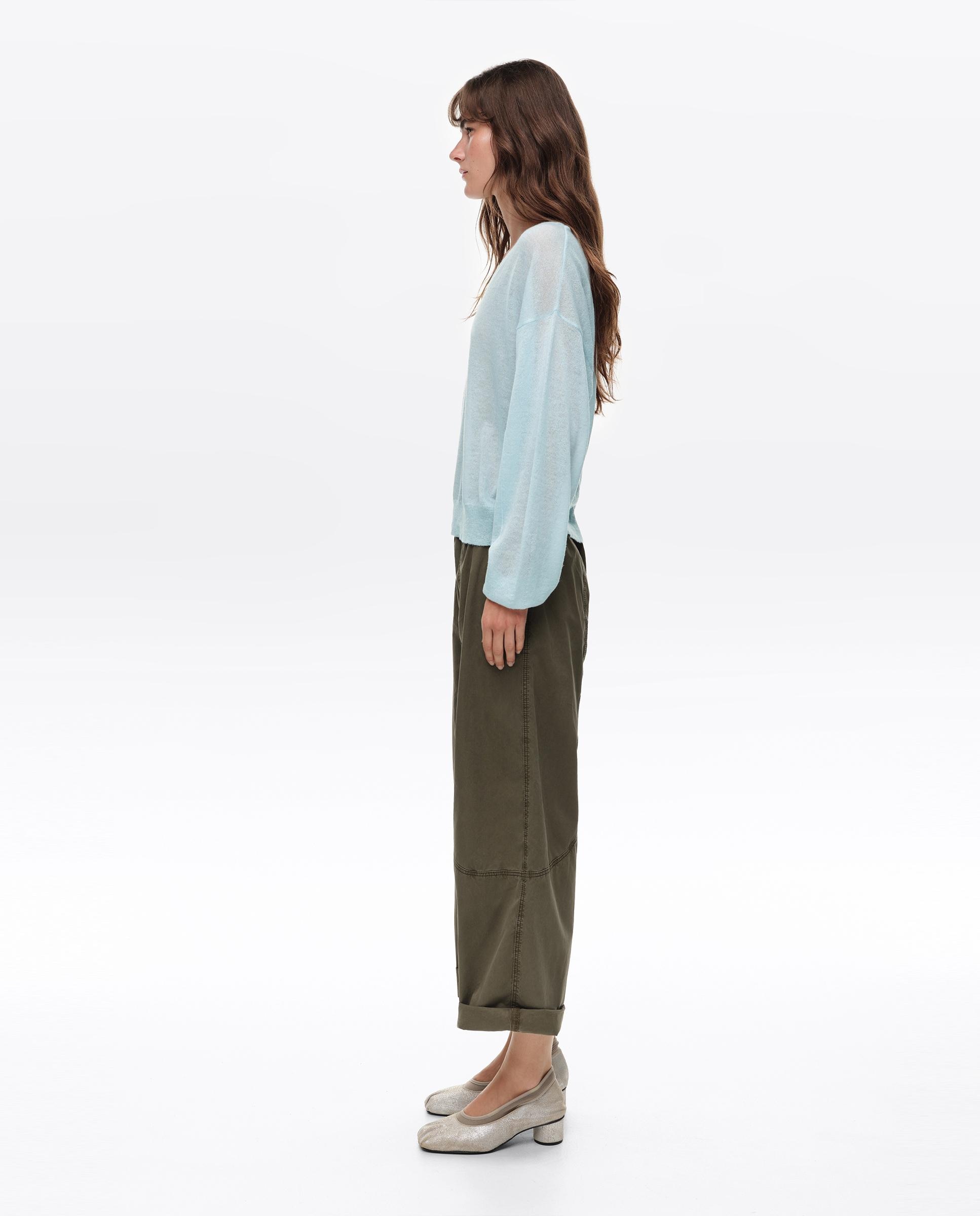 Camisola com Decote em V em Lã Azul-claro-3
