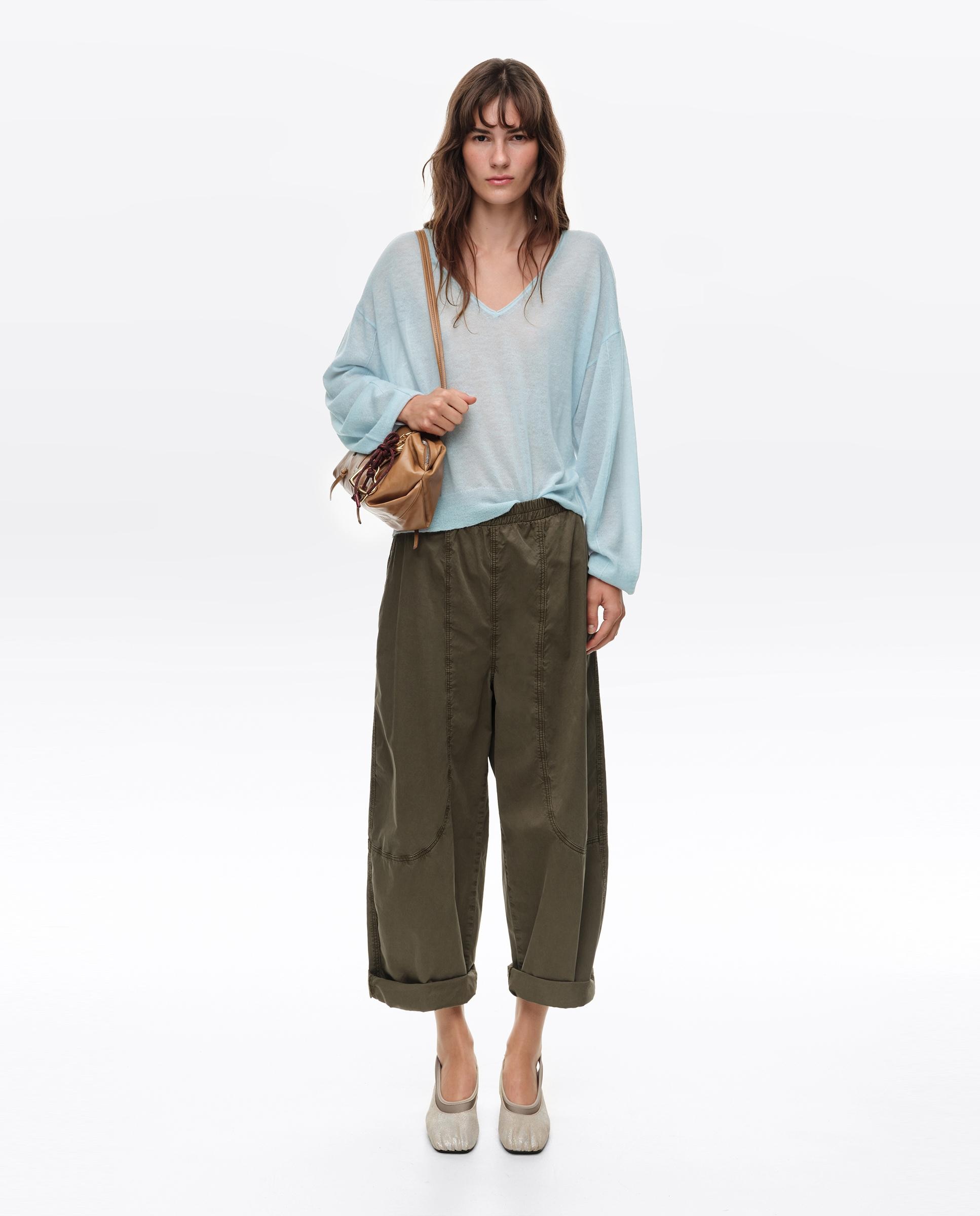 Camisola com Decote em V em Lã Azul-claro-6