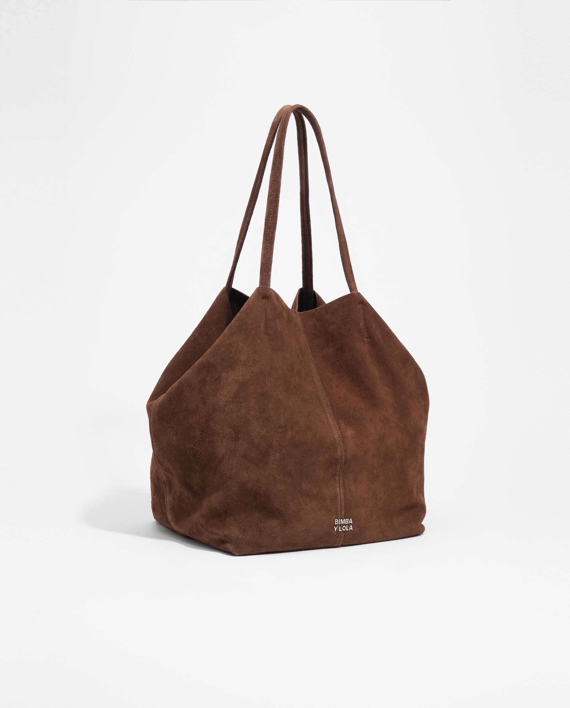 Mala de Ombro Shopper Maxi em Camurça Castanho-2