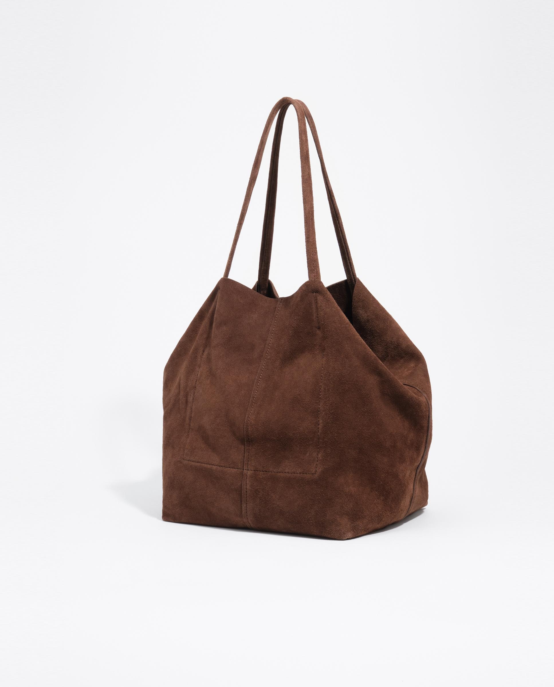 Mala de Ombro Shopper Maxi em Camurça Castanho-6