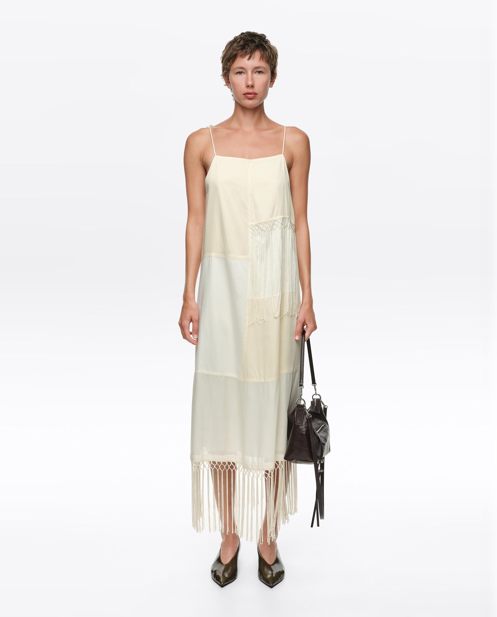 Vestido Patchwork com Franjas Creme-7
