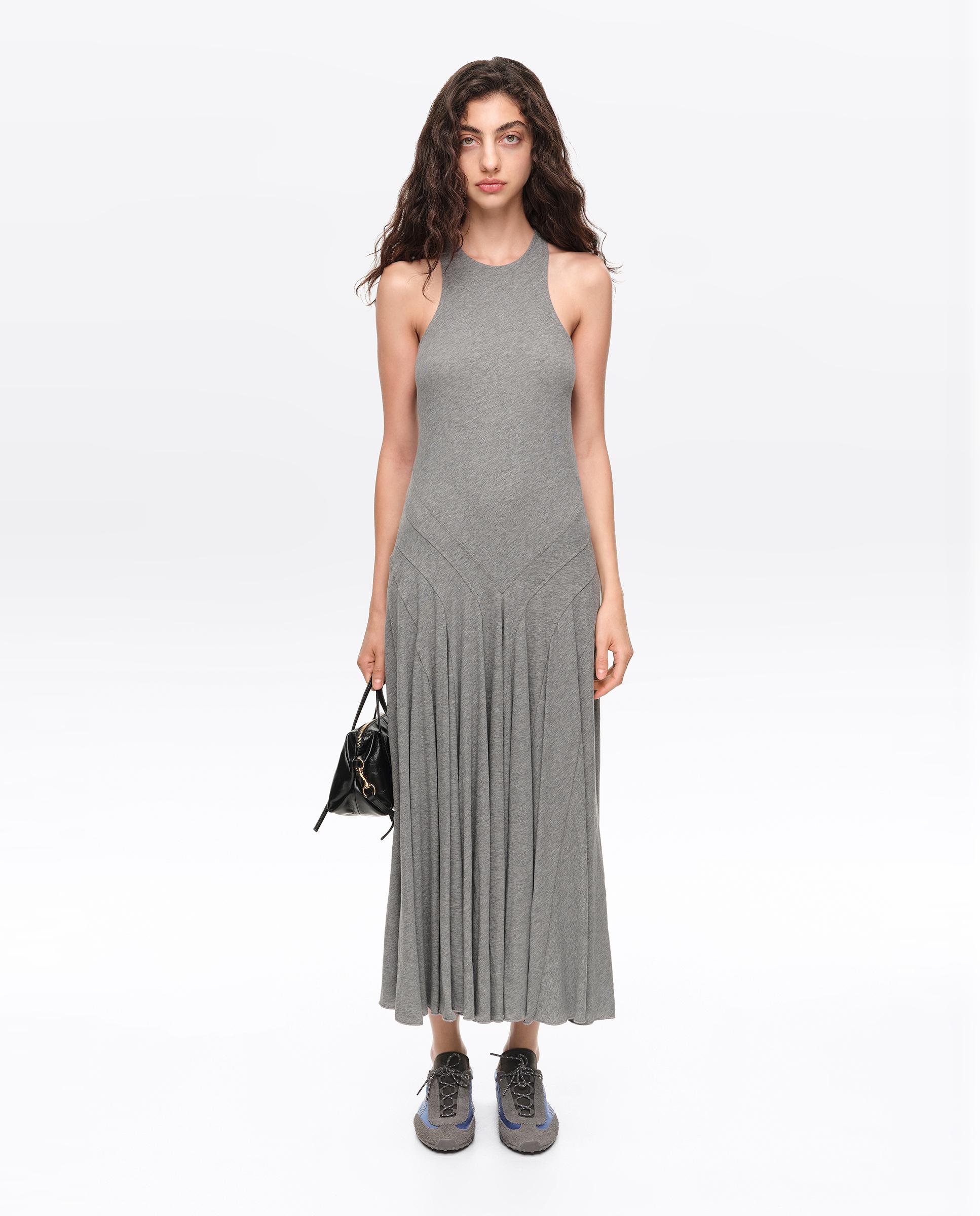 Vestido Midi sem Mangas Cinzento-claro-6