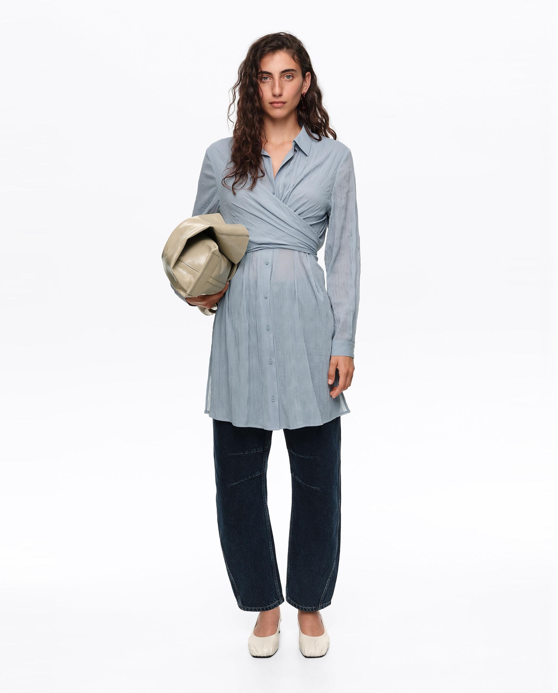 Camisa Plissada com Maxilaço Azul-claro-6