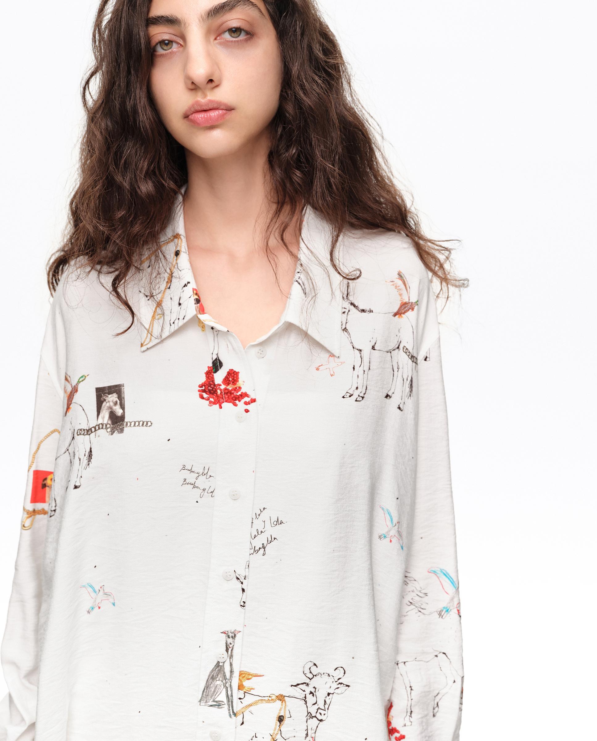 Camisa de Manga Comprida Collage Animal Chain Branco-2
