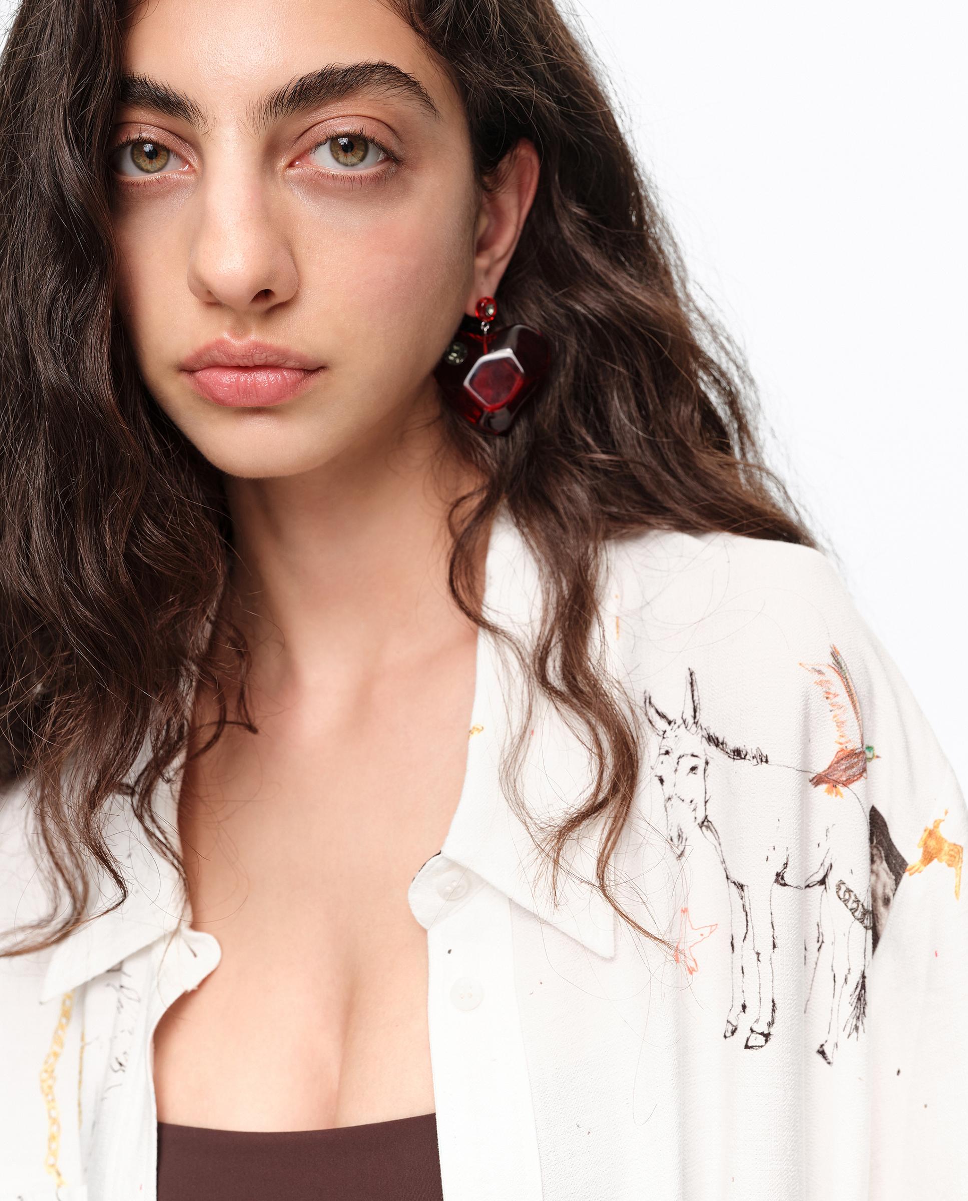 Vestido Tipo Camisa Midi Collage Animal Chain Branco-2