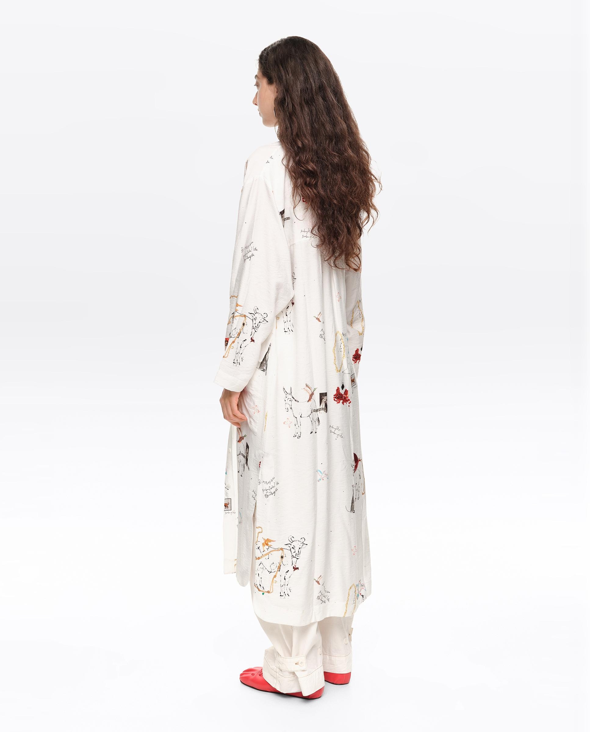 Vestido Tipo Camisa Midi Collage Animal Chain Branco-4
