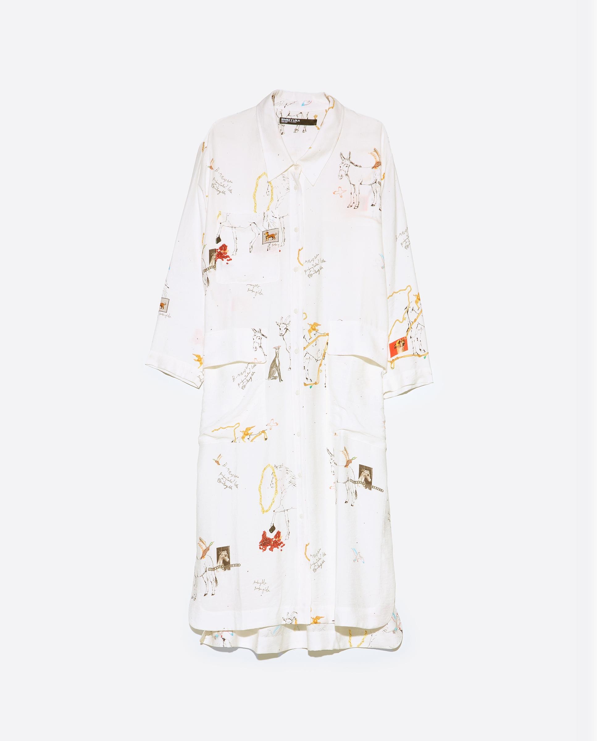 Vestido Tipo Camisa Midi Collage Animal Chain Branco-5