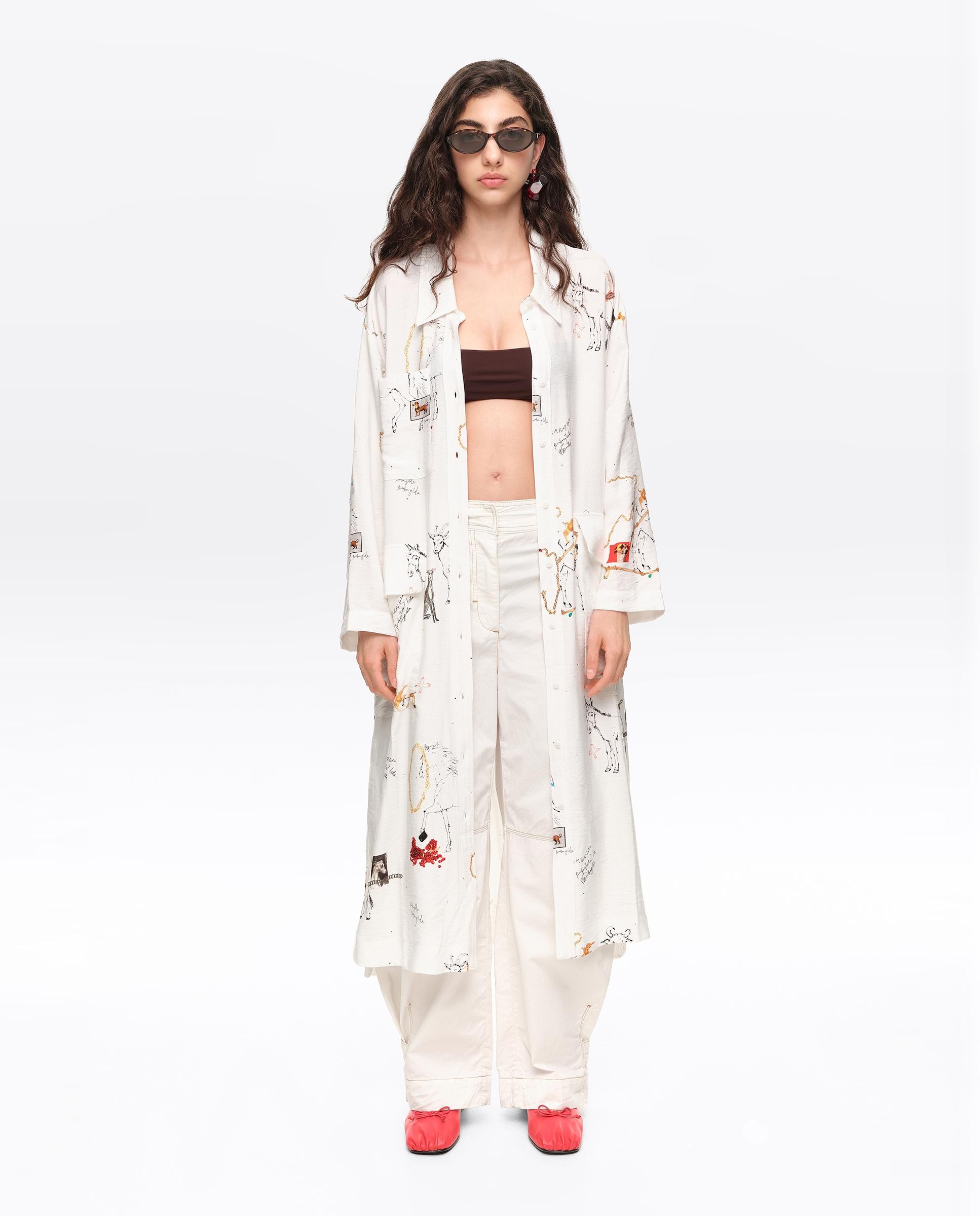 Vestido Tipo Camisa Midi Collage Animal Chain Branco-6