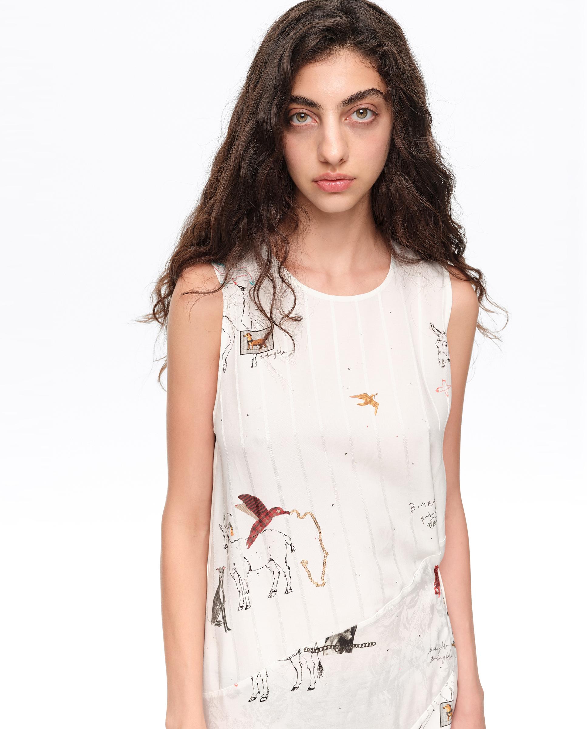 Vestido Midi sem Mangas Collage Animal Chain Branco-2