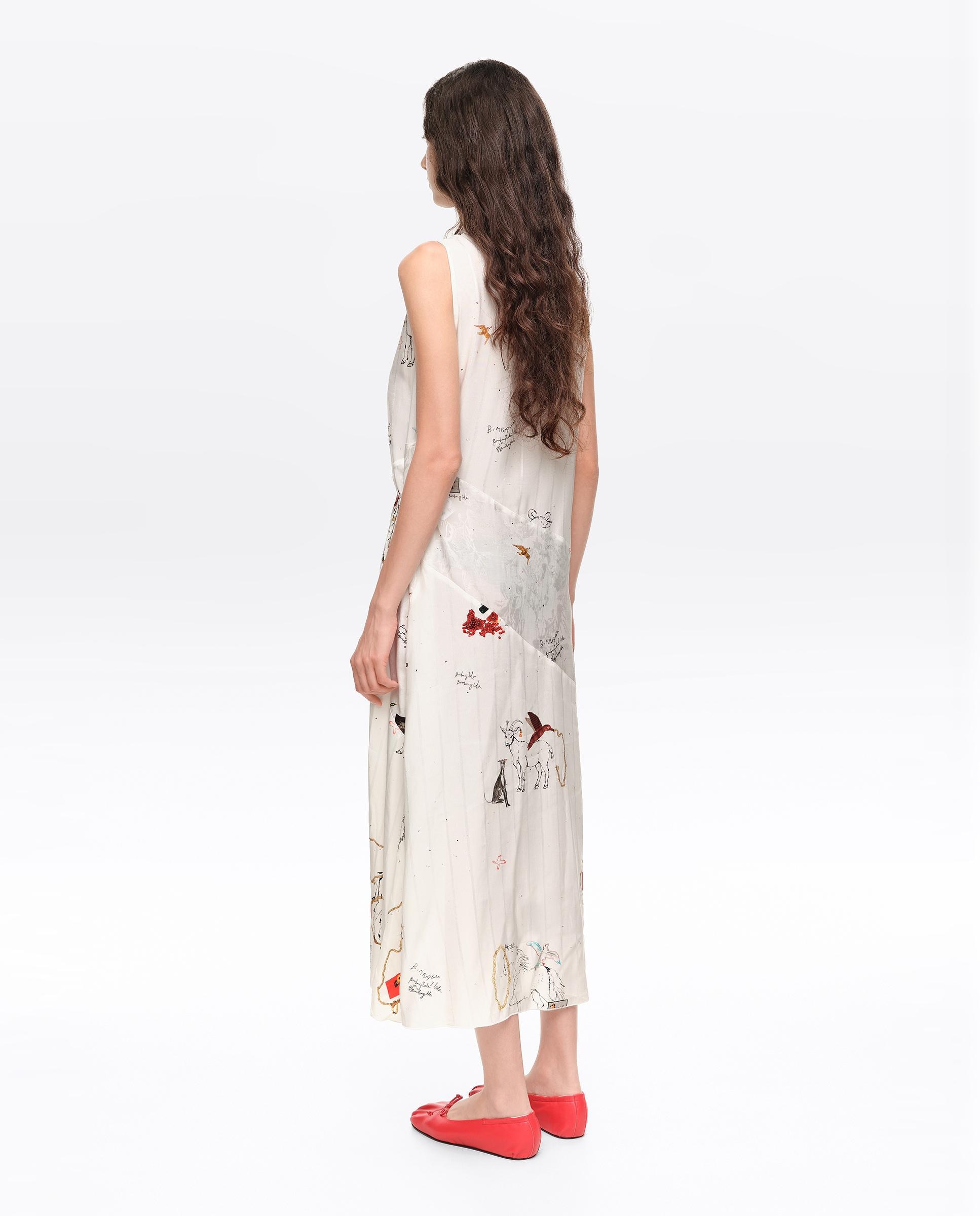 Vestido Midi sem Mangas Collage Animal Chain Branco-5
