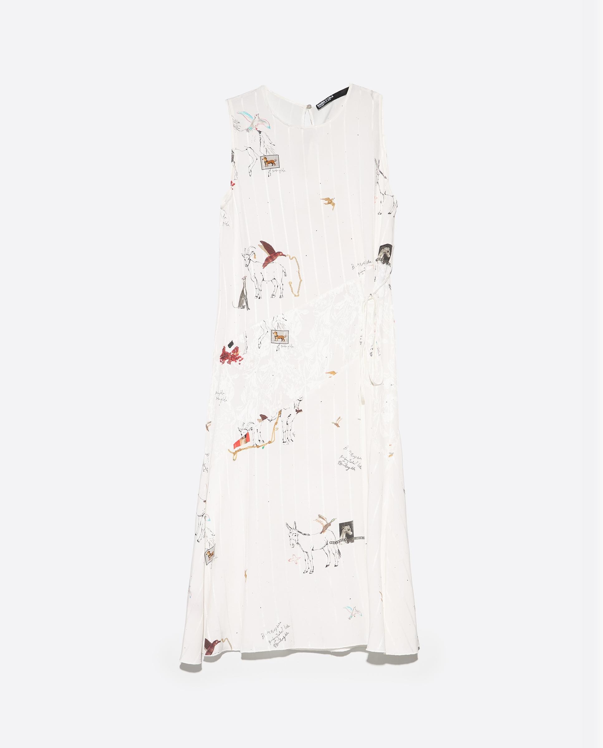 Vestido Midi sem Mangas Collage Animal Chain Branco-6