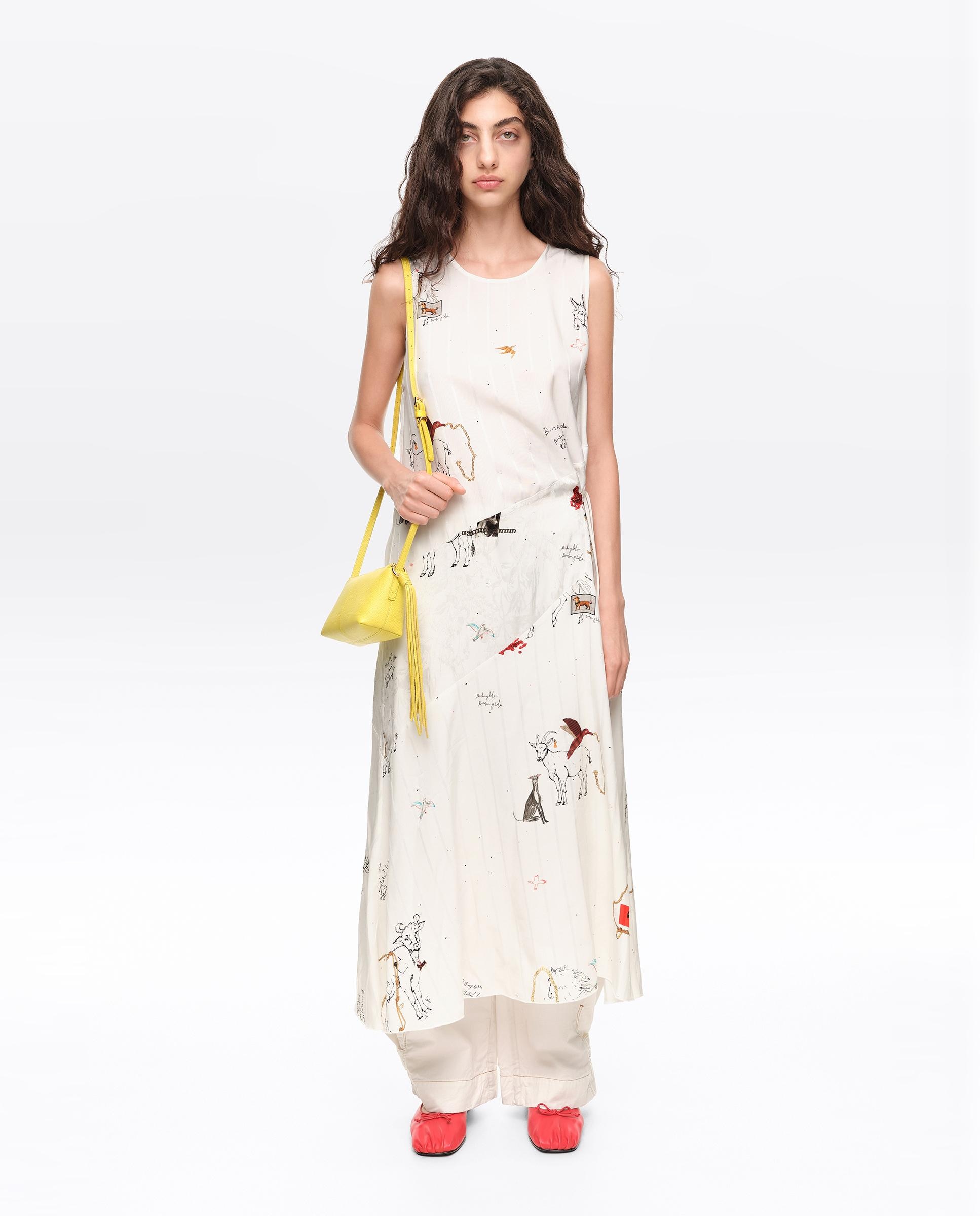 Vestido Midi sem Mangas Collage Animal Chain Branco-7